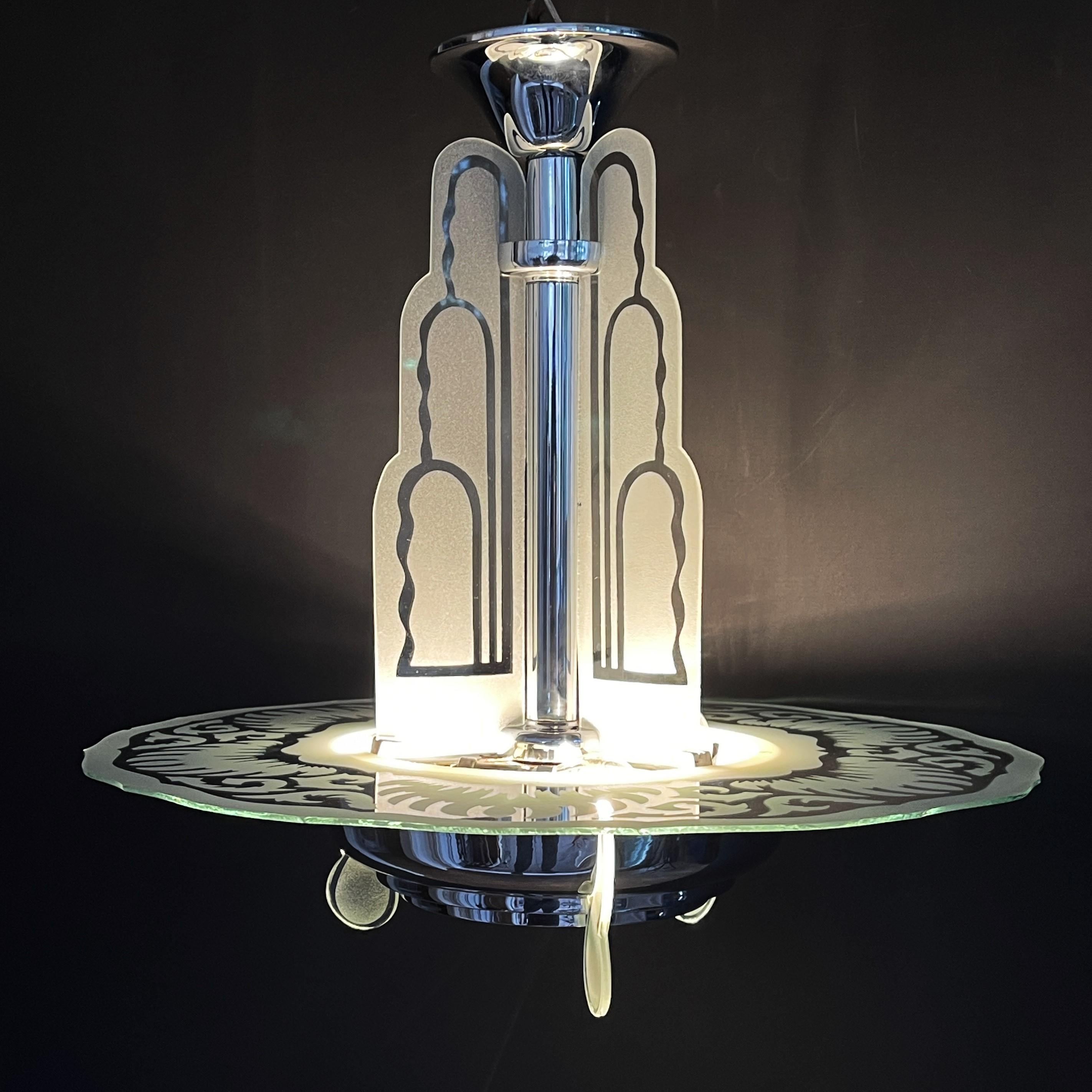 Art Deco ceiling lamp chandelier Chrom Waterfall,  1930s For Sale 4