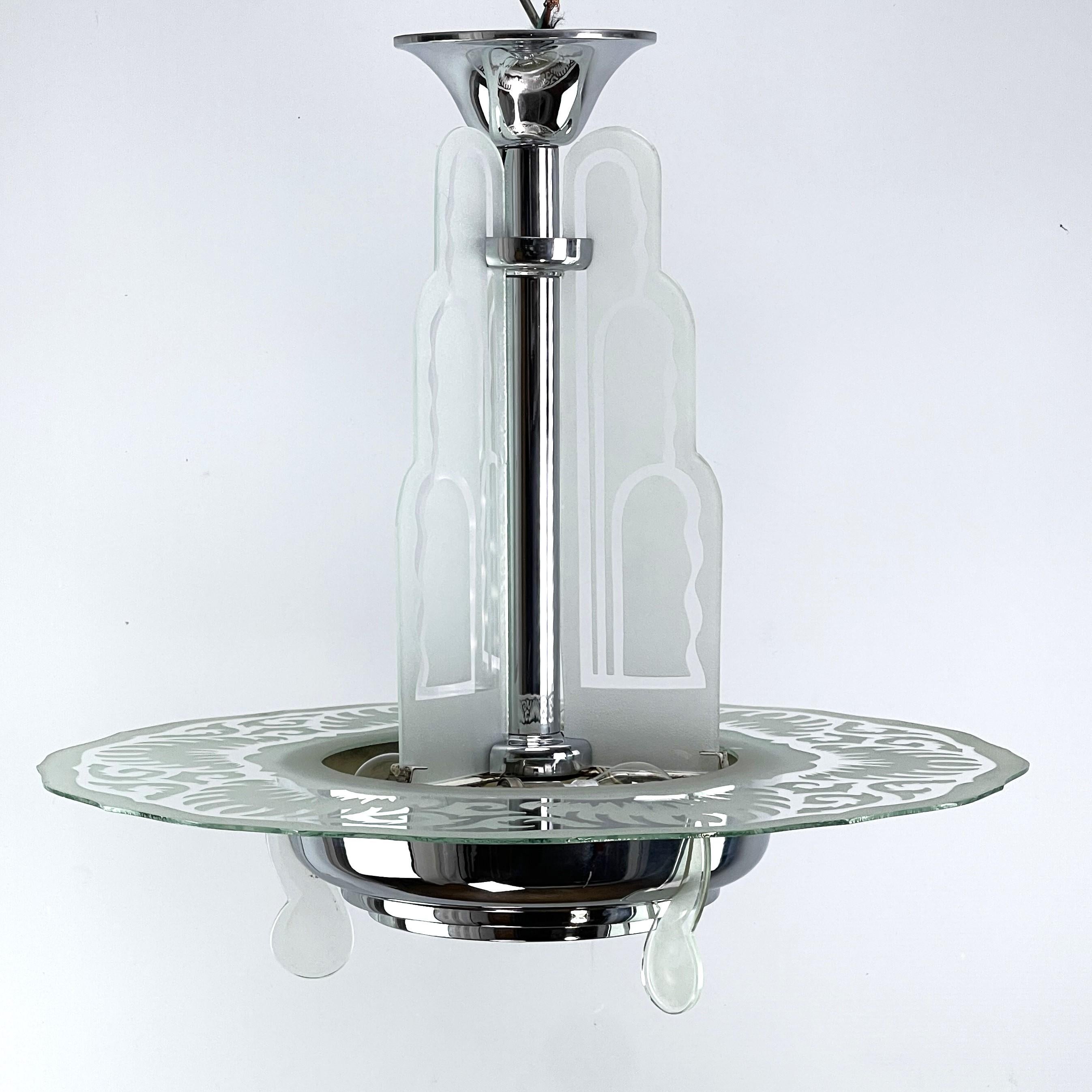 Art Deco ceiling lamp chandelier Chrom Waterfall,  1930s For Sale 5