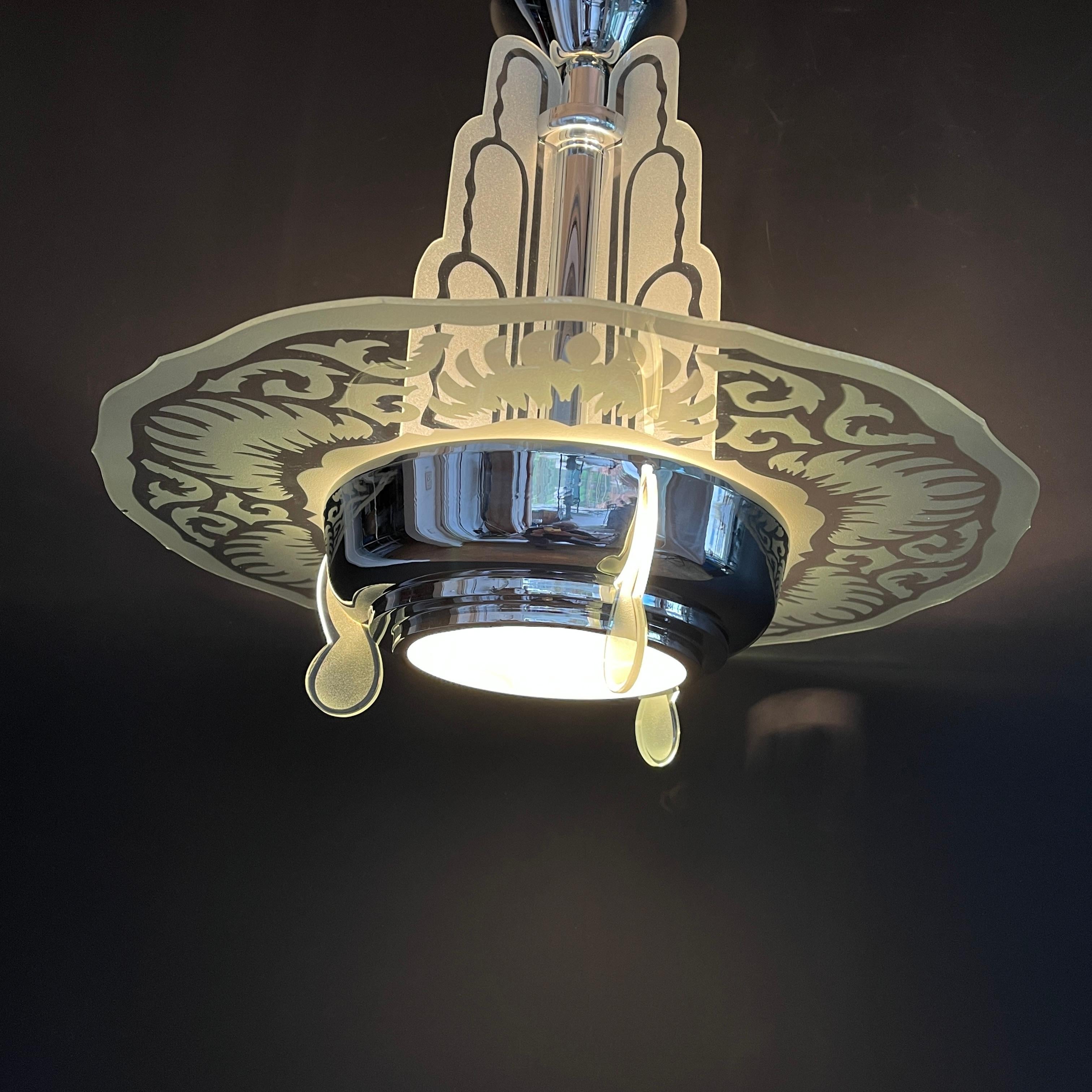 Art Deco ceiling lamp chandelier Chrom Waterfall,  1930s For Sale 6