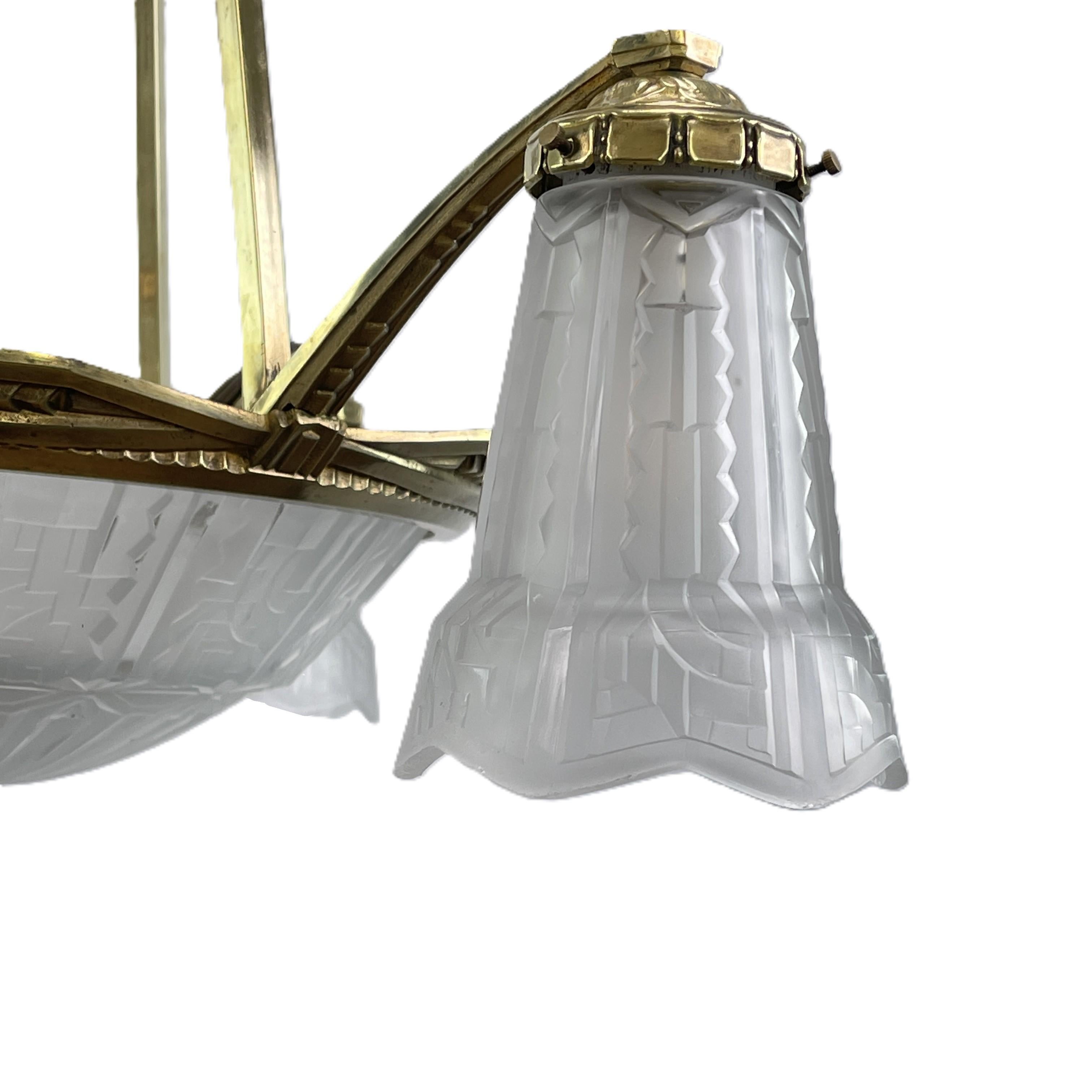 ART DECO lampadario a soffitto P. Maynadier lampada a sospensione in bronzo, anni '30 in vendita 4