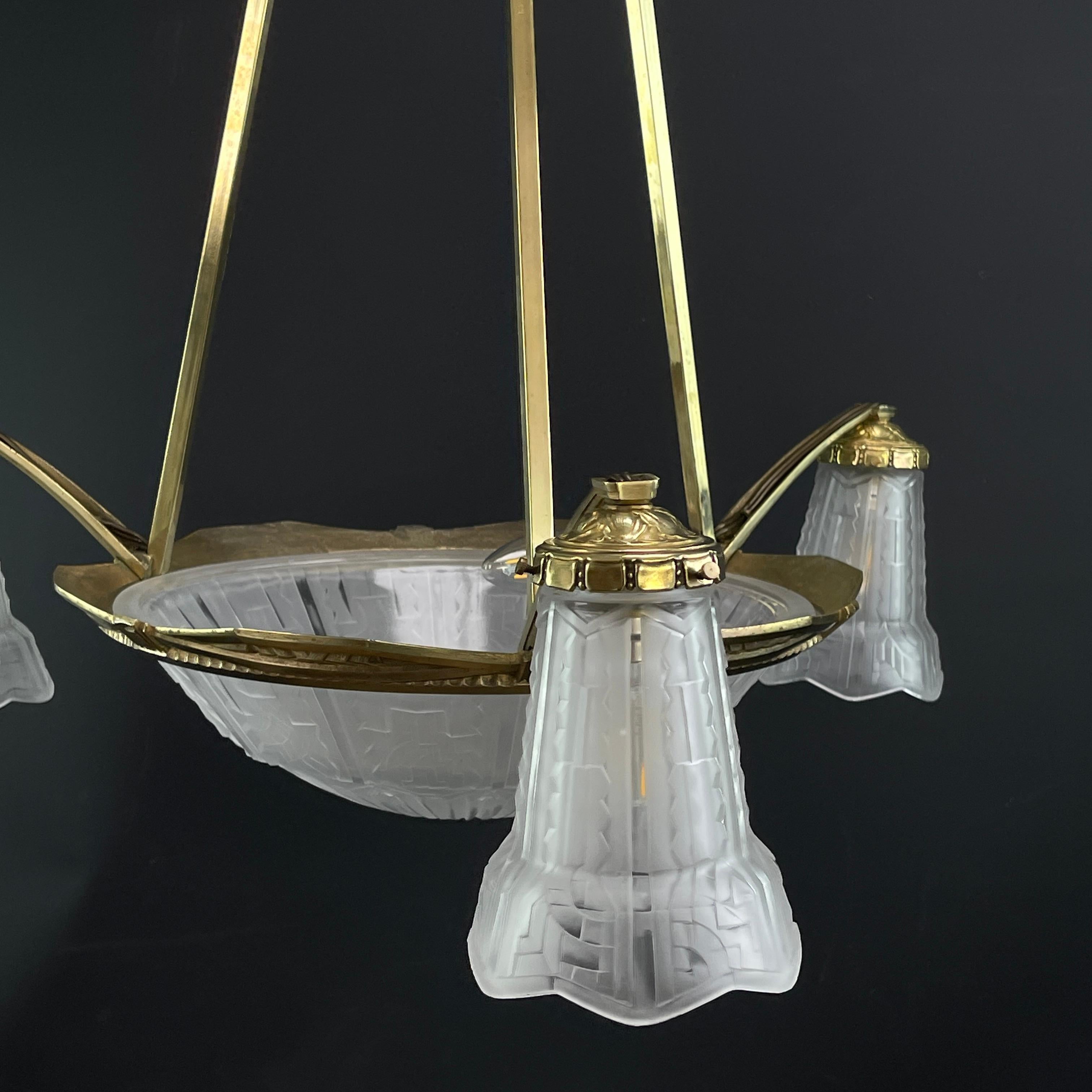 ART DECO lampadario a soffitto P. Maynadier lampada a sospensione in bronzo, anni '30 in vendita 5