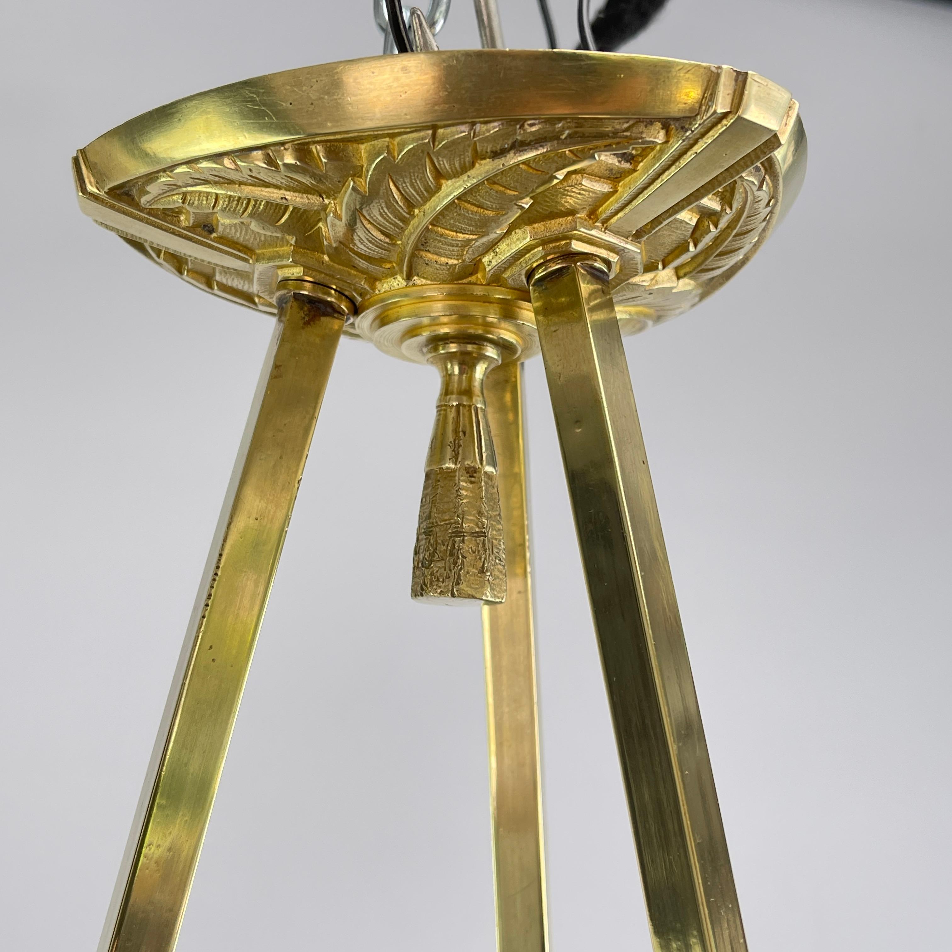 Bronzo ART DECO lampadario a soffitto P. Maynadier lampada a sospensione in bronzo, anni '30 in vendita