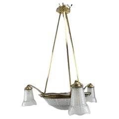 ART DECO ceiling lamp chandelier P. Maynadier hanging lamp bronze, 1930s