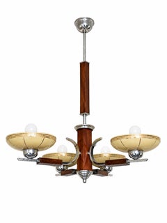 Art Deco Ceiling Lamp, Chrome and Yellow, Czechoslovakia