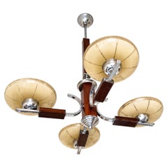 Art Deco Ceiling Lamp, Chrome and Yellow, Czechoslovakia