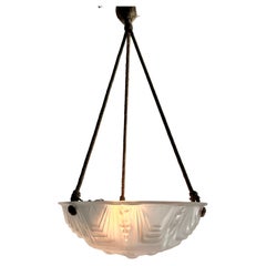 Art Deco Ceiling Lamp, French Glass Shade, 1930s