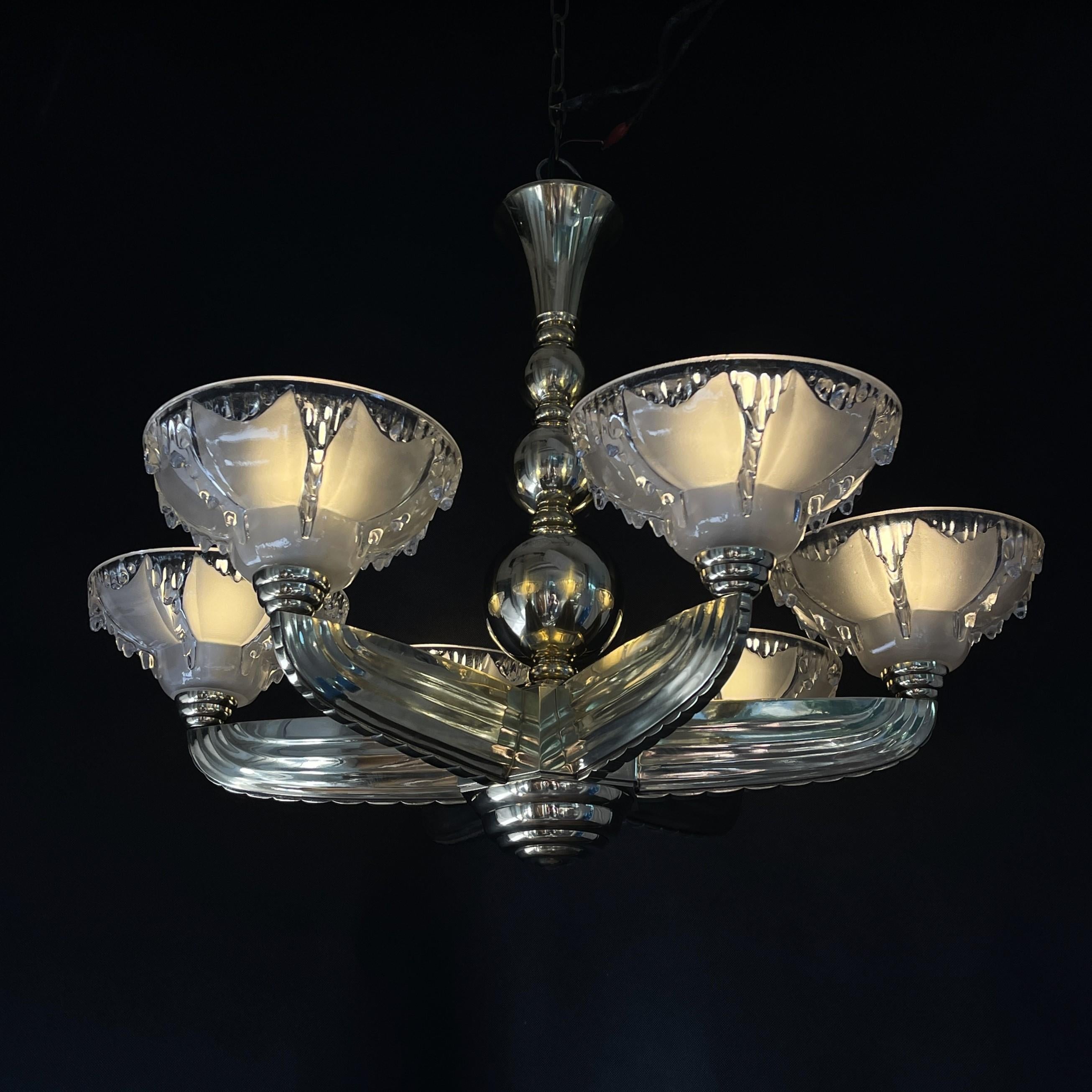 Art Deco Ceiling Lamp from Petitot & Ezan, 1930s For Sale 5