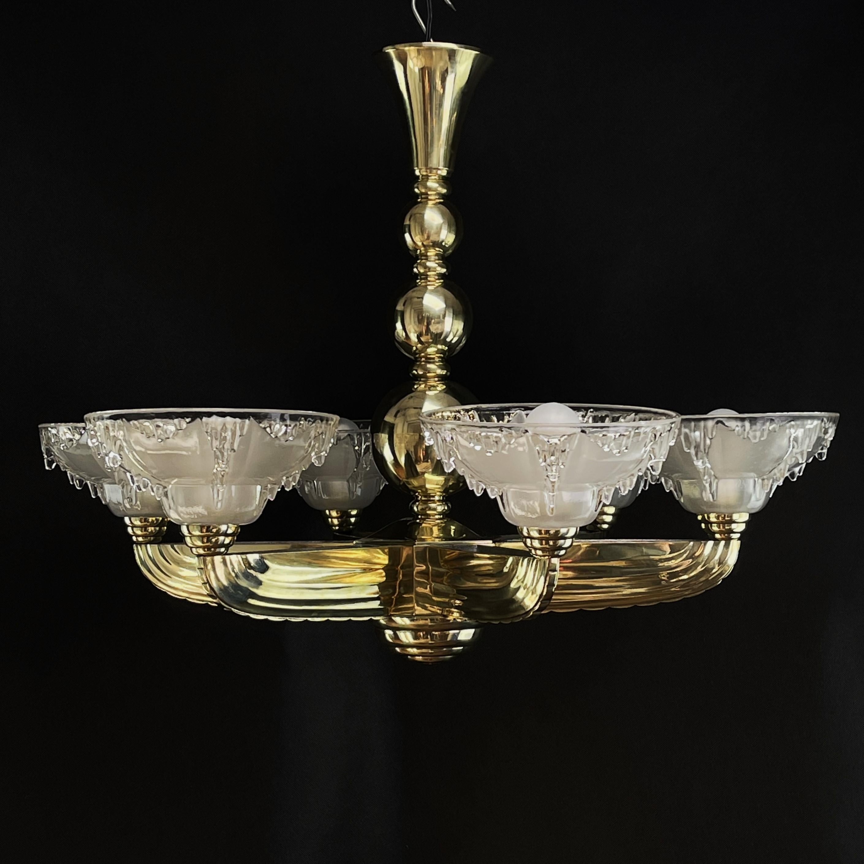 Glass Art Deco Ceiling Lamp from Petitot & Ezan, 1930s For Sale