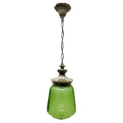 Art Deco Ceiling Lamp Green, Scailmont Belgium Glass Shade, 1930s