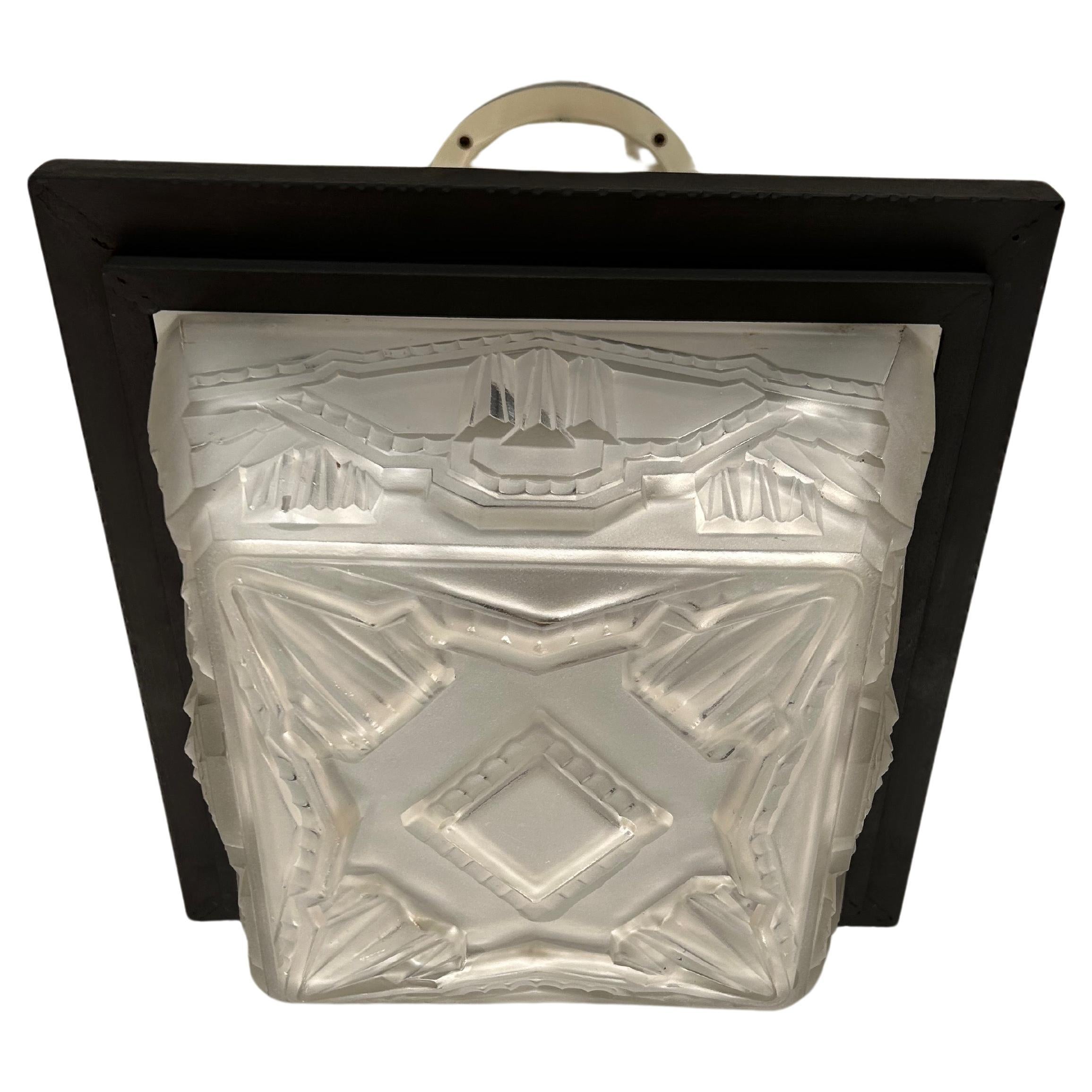 Art Deco Ceiling Lamp In Molded Glass For Sale
