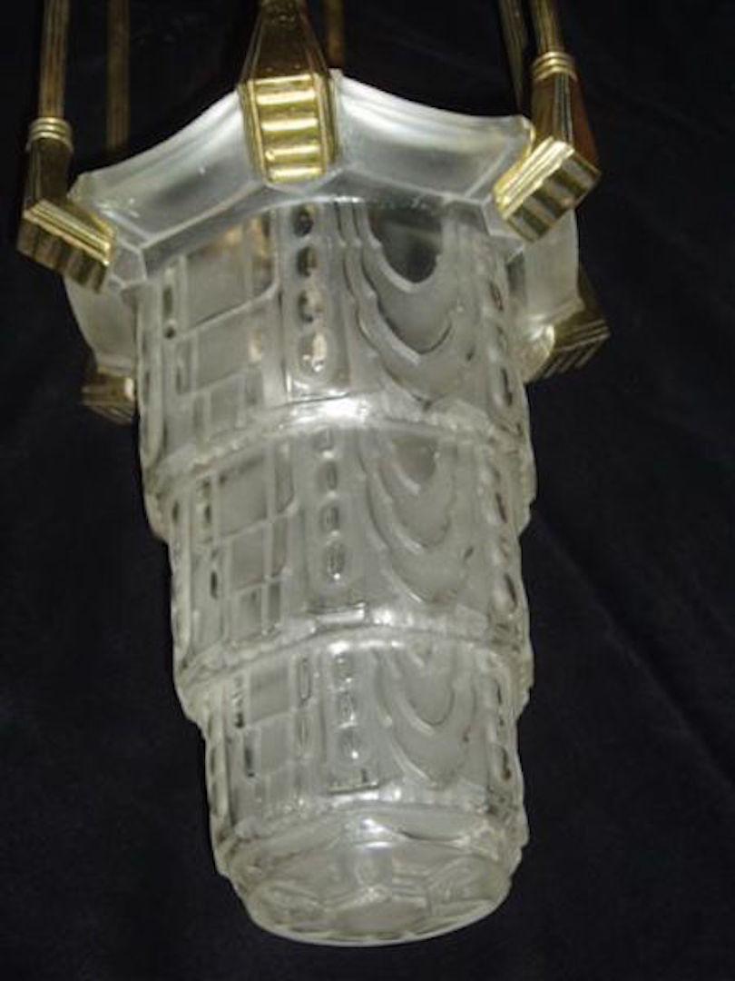 Art Deco Ceiling Lamp / Lantern by Marius Ernest Sabino, Signed and Numbered For Sale 7