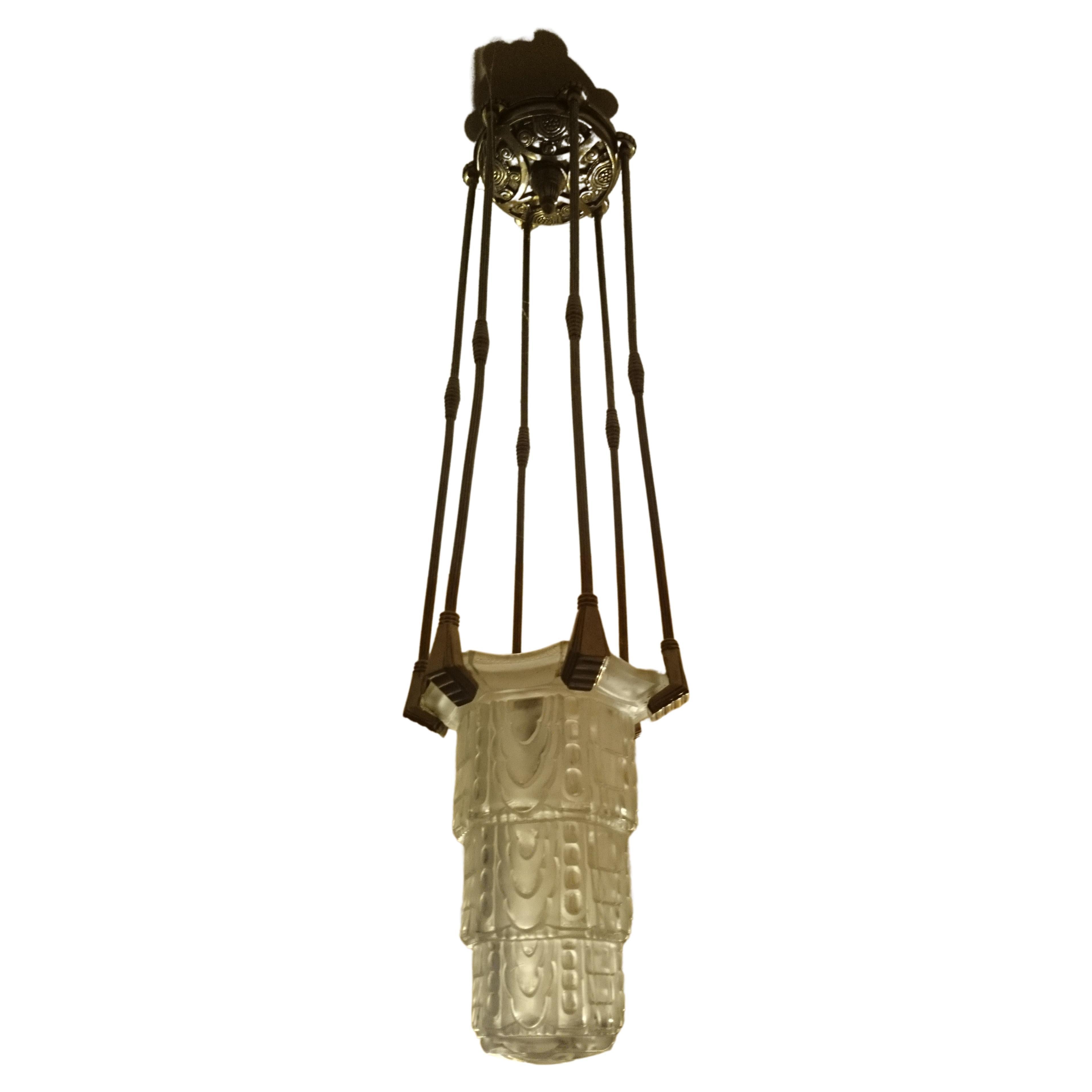 Art Deco Ceiling Lamp / Lantern by Marius Ernest Sabino, Signed and Numbered For Sale