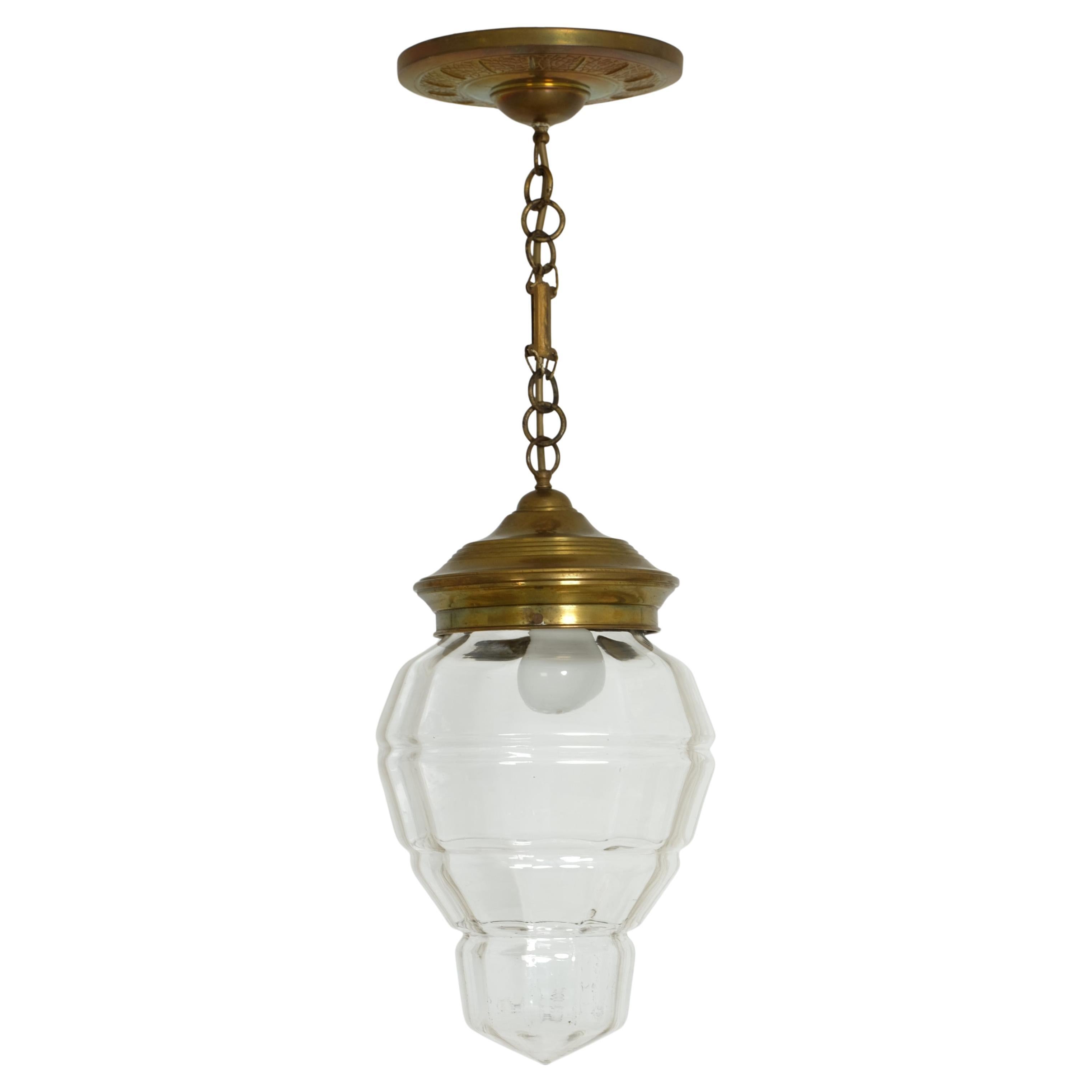 Art Deco Ceiling Lamp or Lantern With Faceted Glass