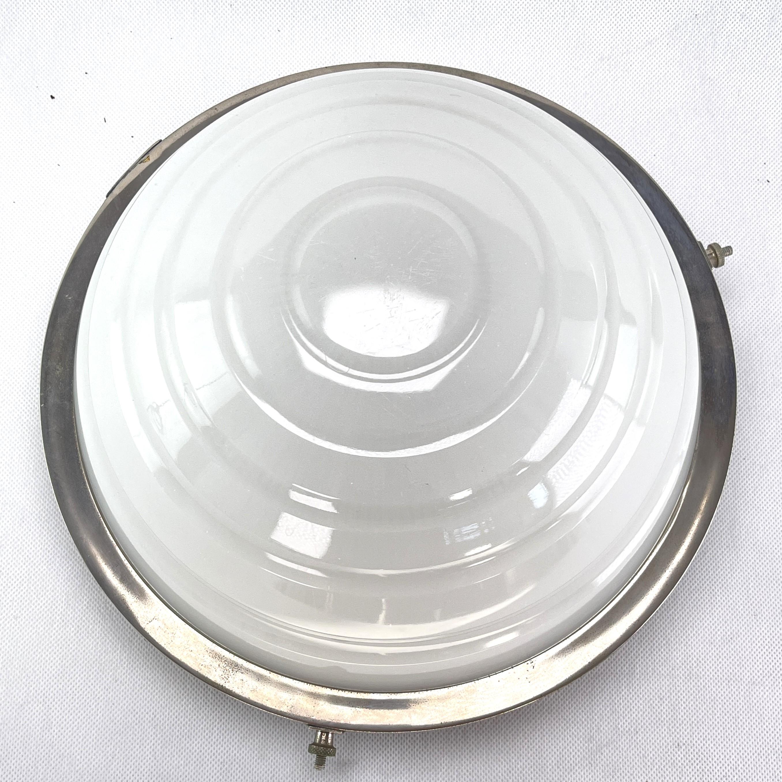 ART DECO Ceiling Lamp Plafoniere Opal Glass Chrome, 1940s In Good Condition For Sale In Saarburg, RP