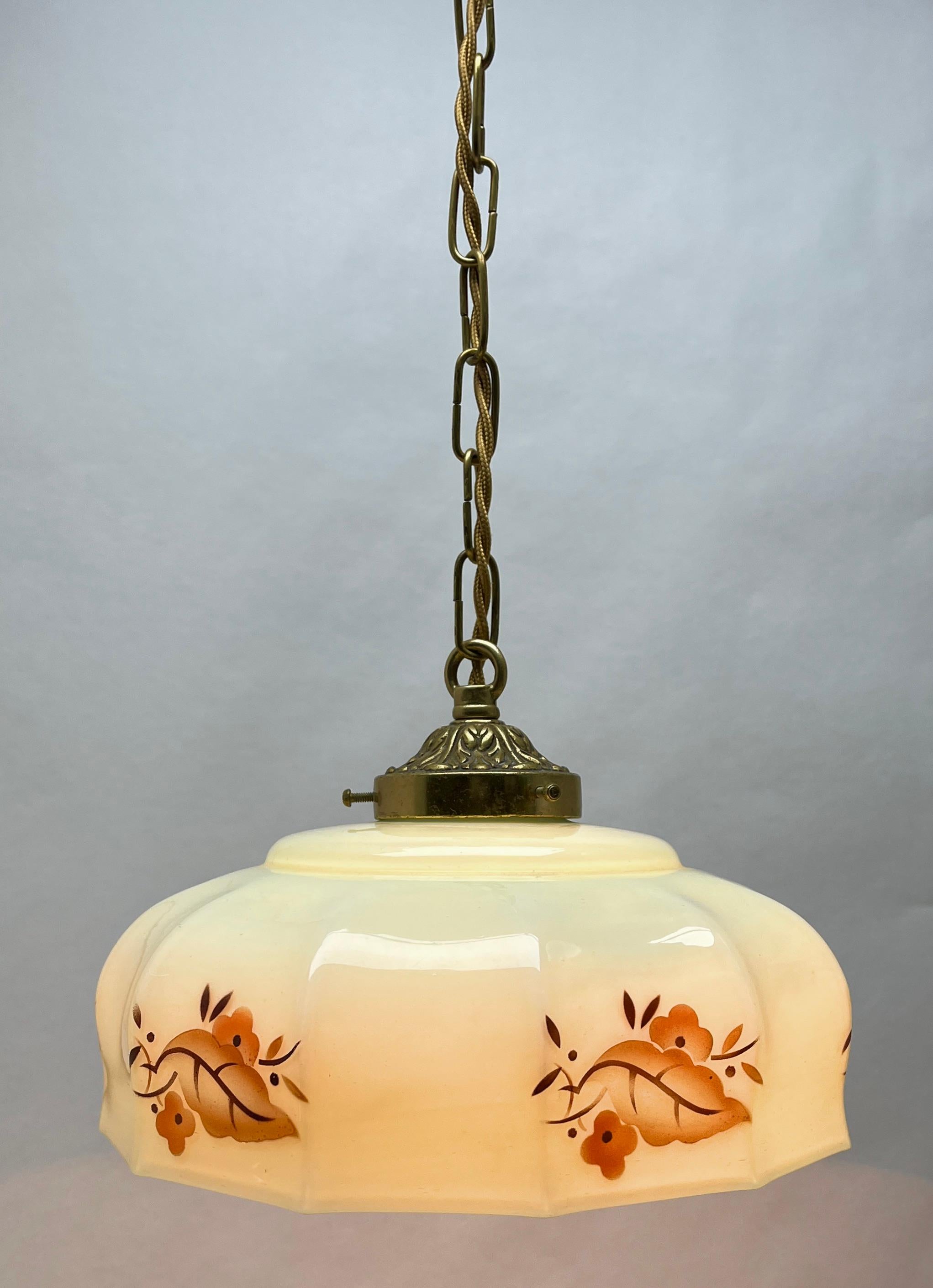 Art Deco Ceiling Lamp, Scailmont Belgium Glass Shade, 1930s For Sale 2