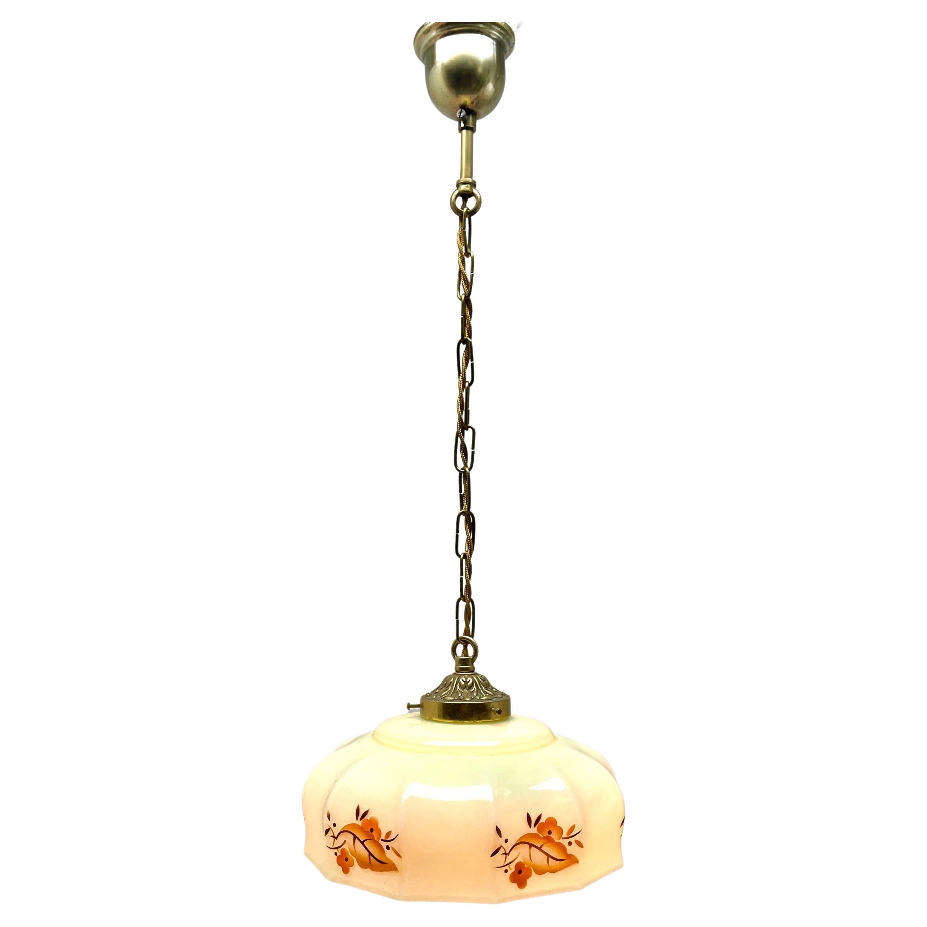 Art Deco Ceiling Lamp, Scailmont Belgium Glass Shade, 1930s For Sale 3