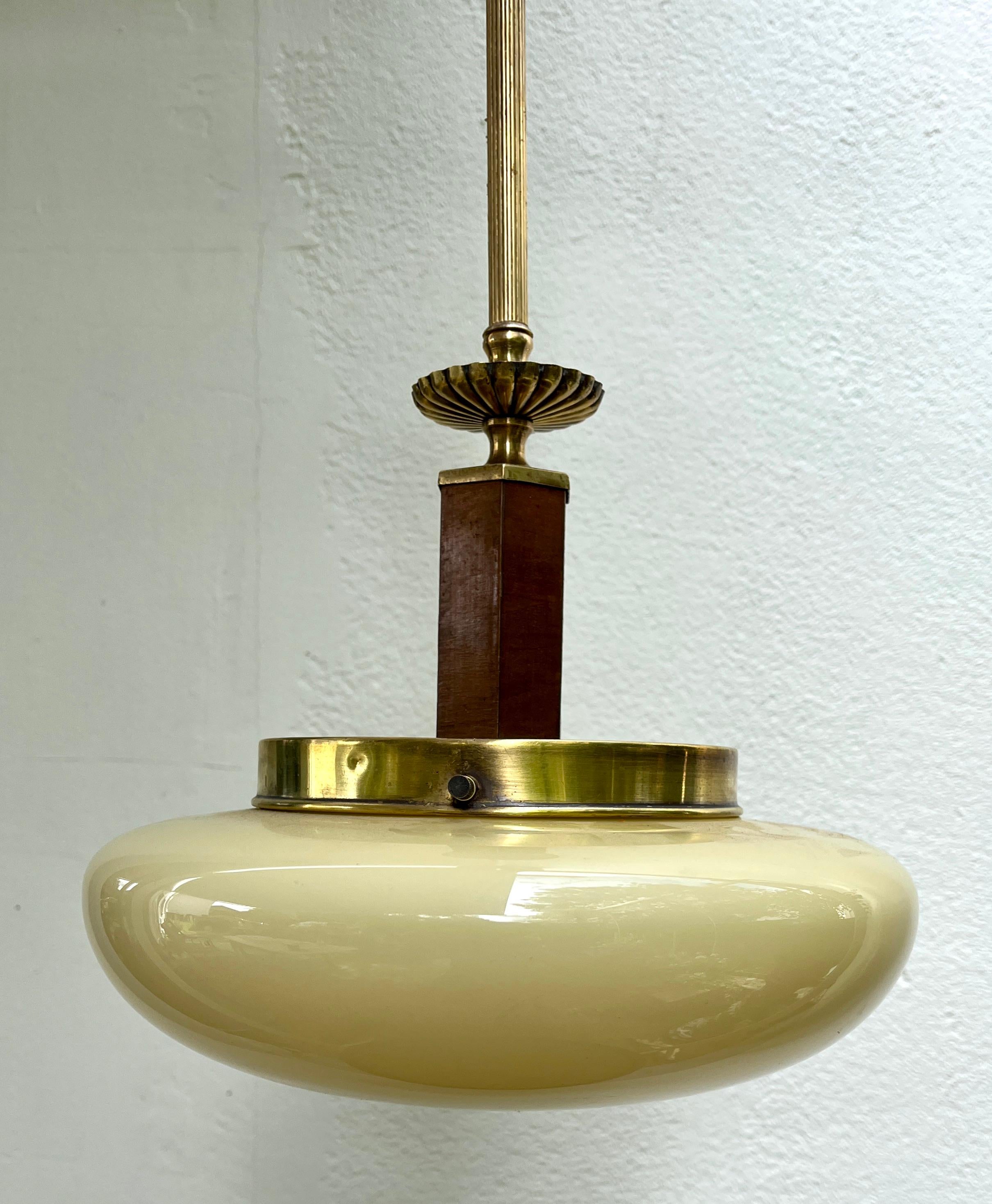 Art Deco Ceiling Lamp, Scailmont Belgium Glass Shade, 1930s In Good Condition In Verviers, BE