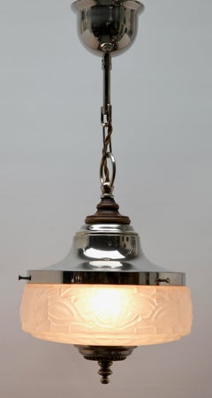 Art Deco Ceiling Lamp, Scailmont Belgium Glass Shade, 1930s