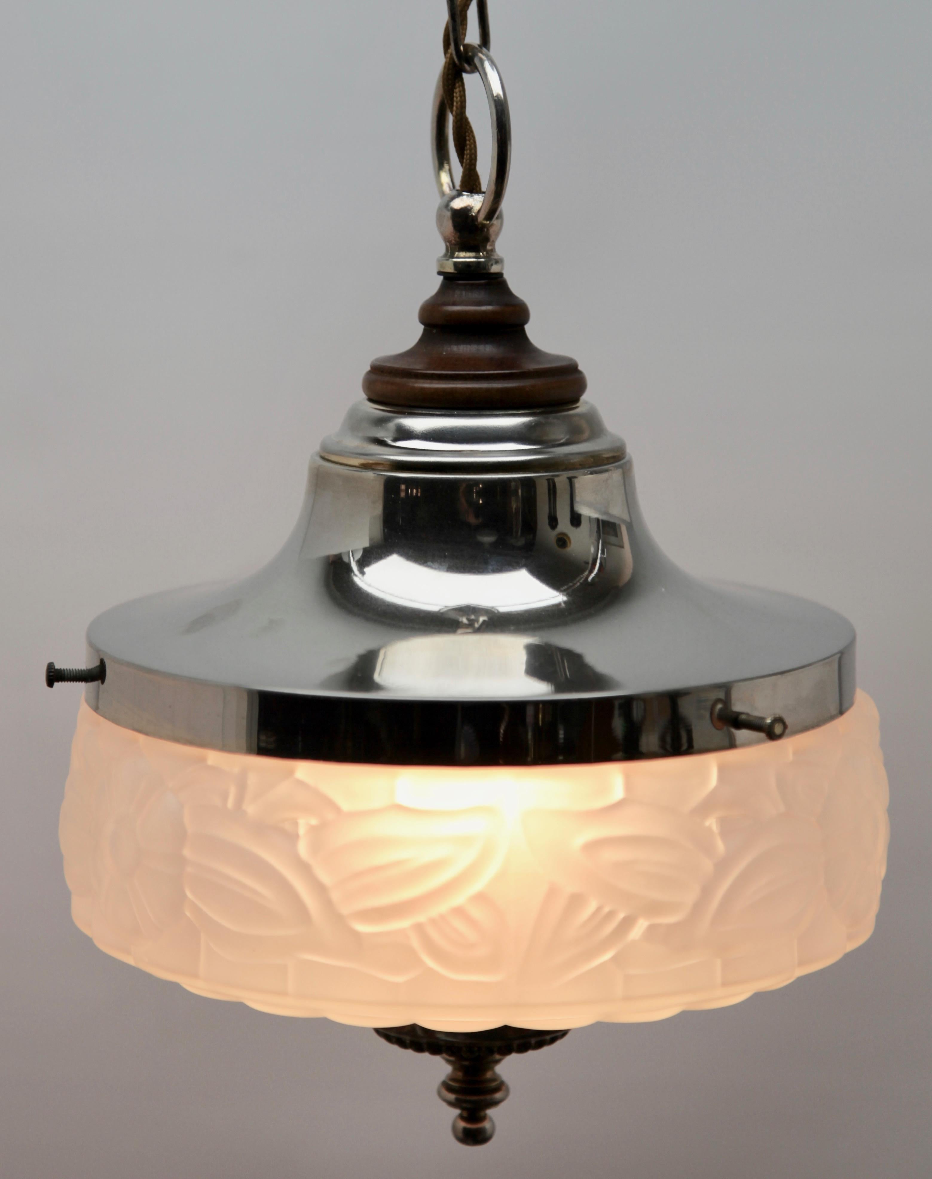 Belgian Art Deco Ceiling Lamp, Scailmont Belgium Glass Shade, 1930s