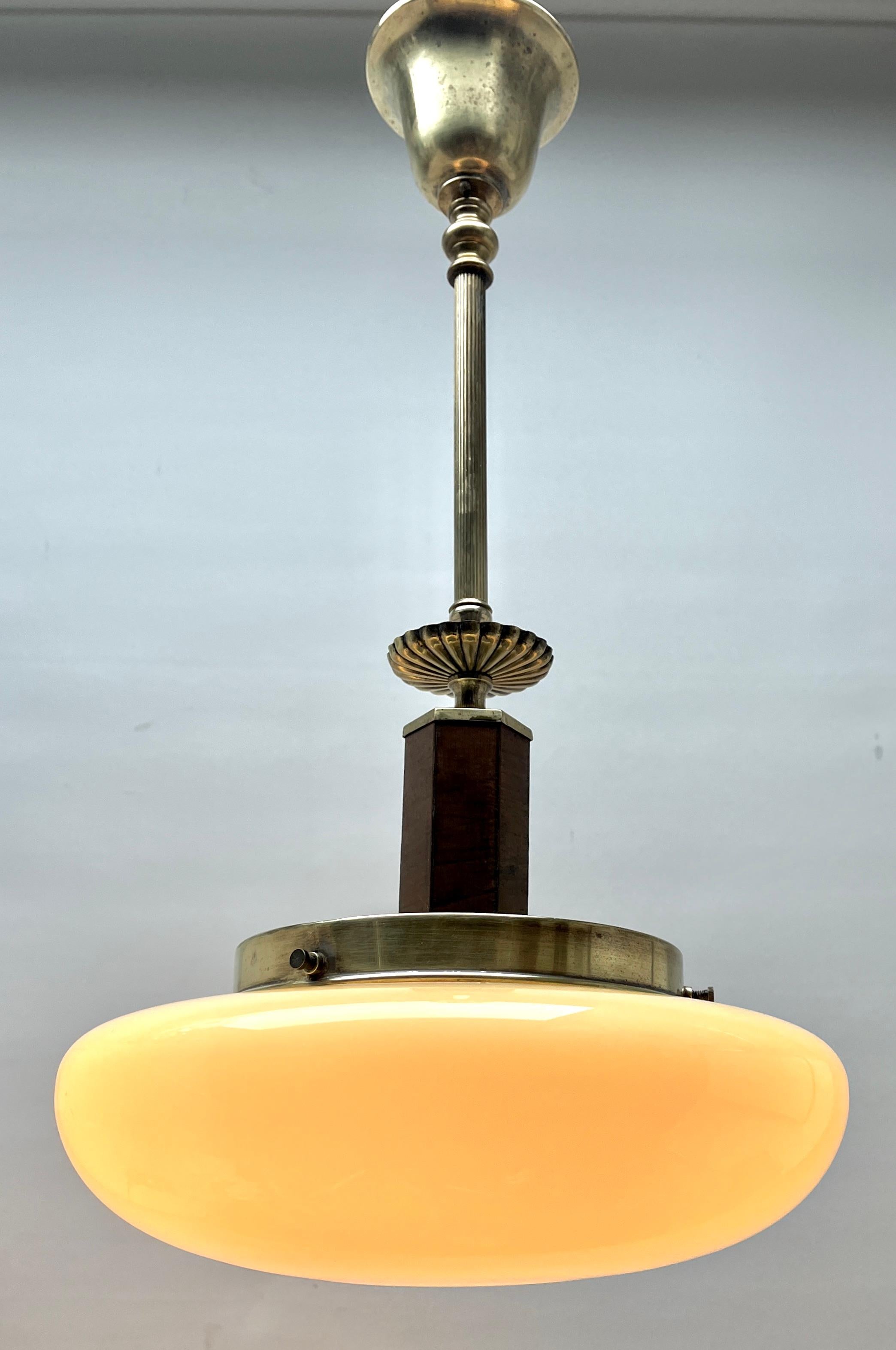 Hand-Crafted Art Deco Ceiling Lamp, Scailmont Belgium Glass Shade, 1930s