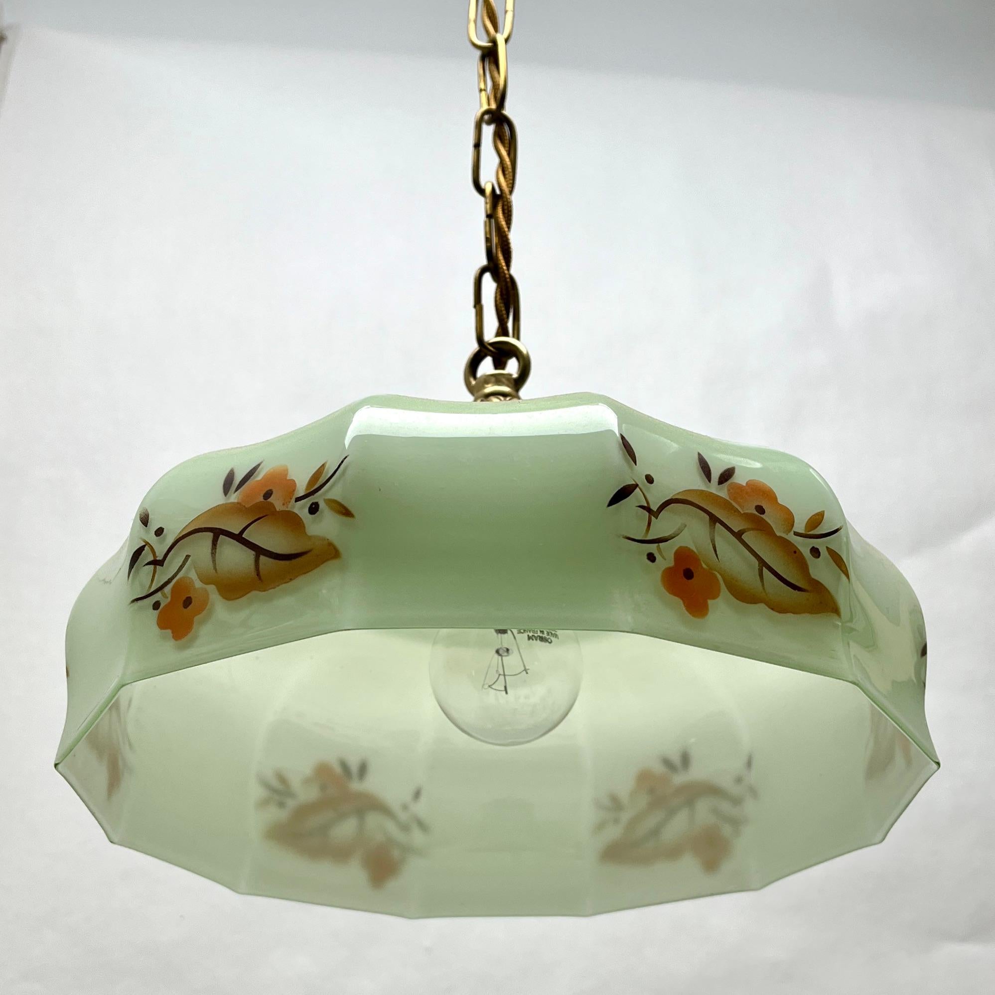 Belgian Art Deco Ceiling Lamp, Scailmont Belgium Glass Shade, 1930s For Sale