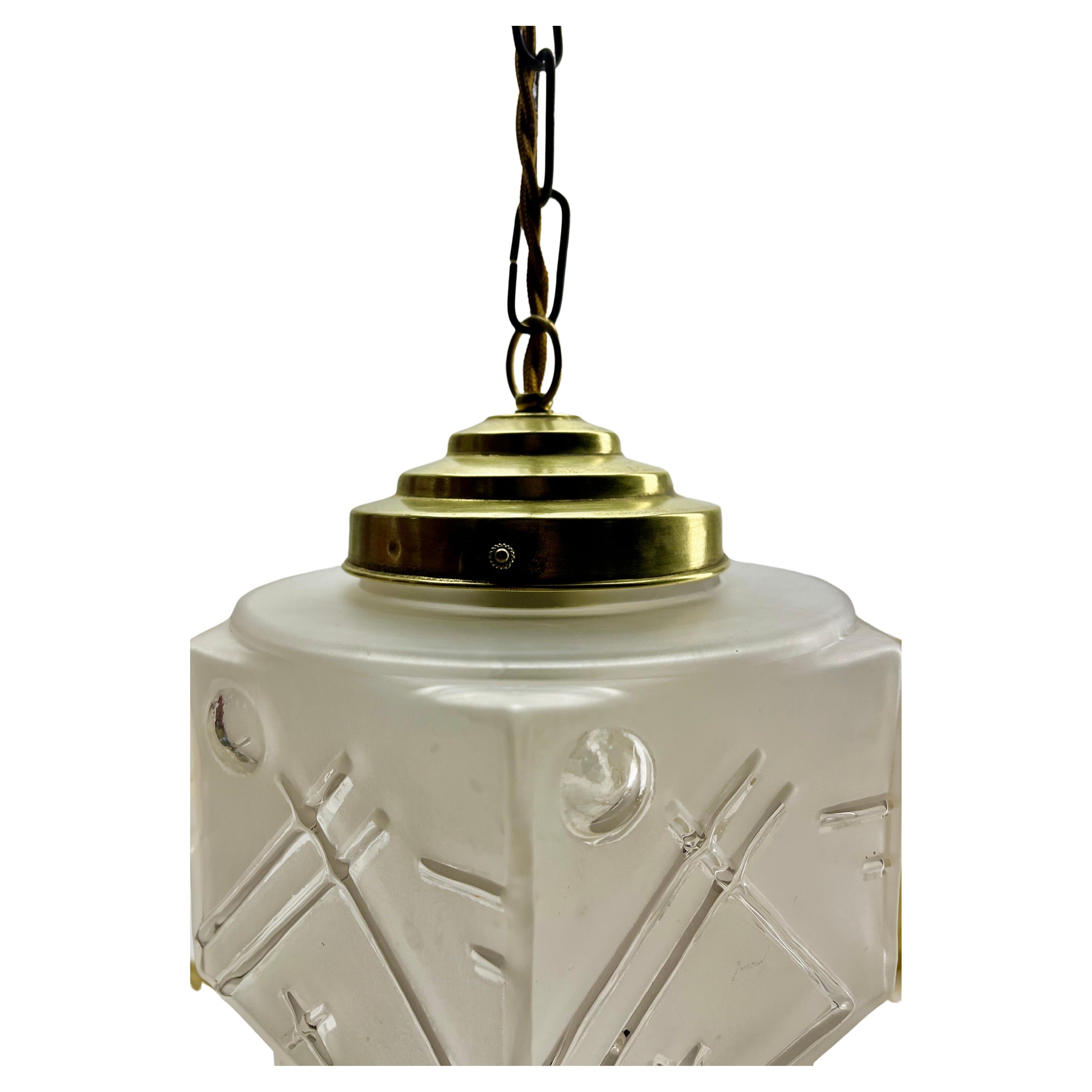 Lampada da soffitto Art Déco, paralume in vetro Scailmont Belgium, anni '30 In condizioni buone in vendita a Verviers, BE