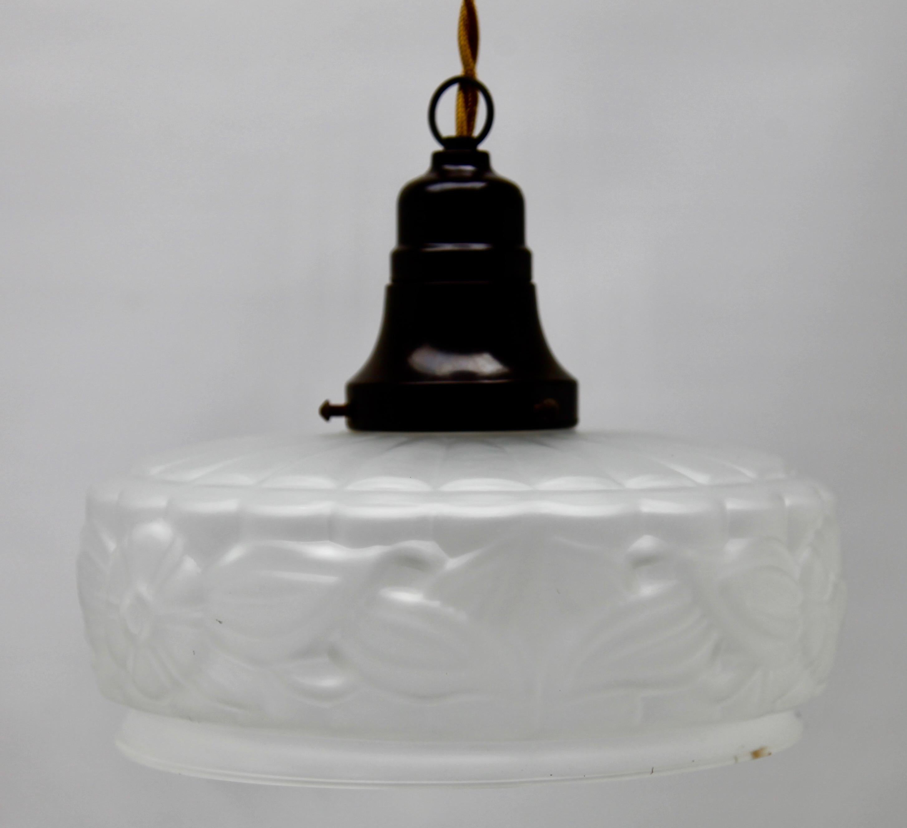 Art Deco Ceiling Lamp, Scailmont Belgium Glass Shade, 1930s In Good Condition In Verviers, BE