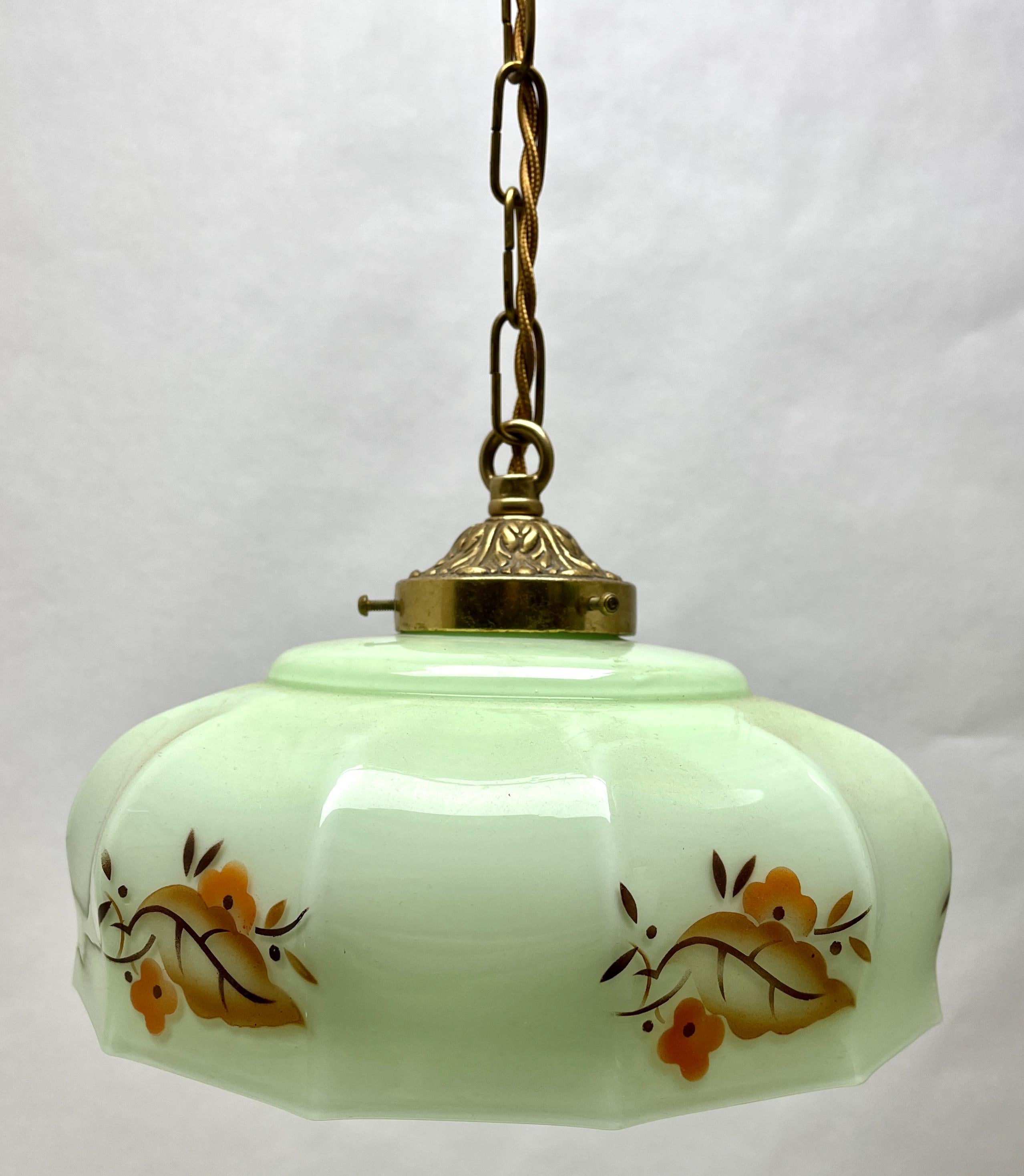 Mid-20th Century Art Deco Ceiling Lamp, Scailmont Belgium Glass Shade, 1930s For Sale