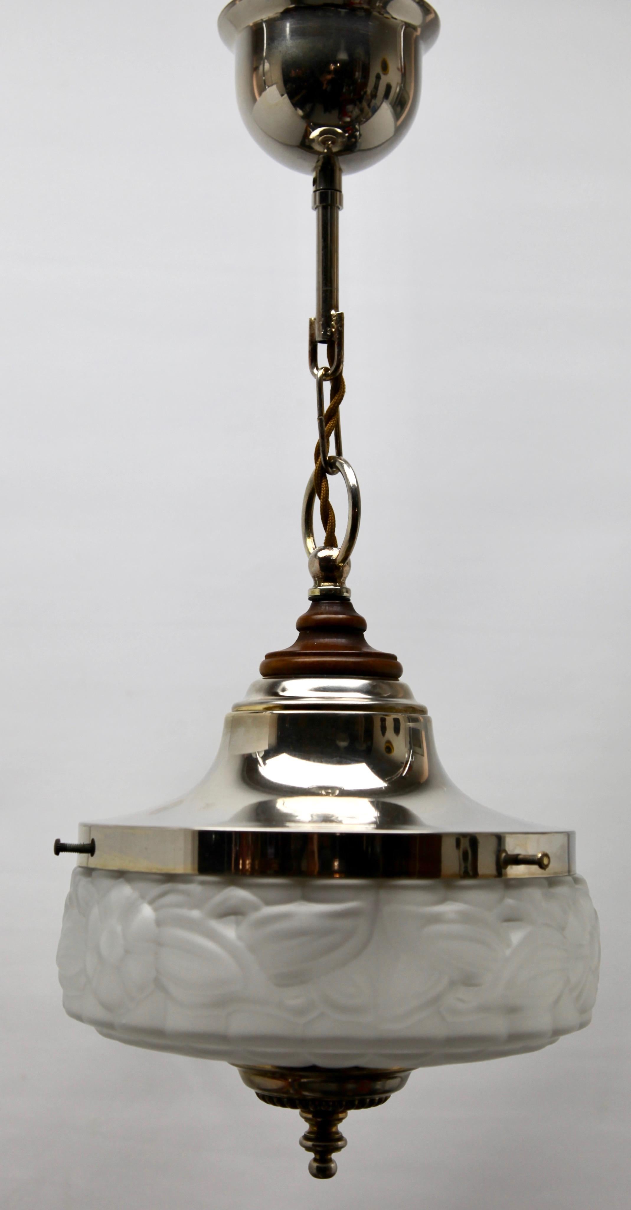 Art Deco Ceiling Lamp, Scailmont Belgium Glass Shade, 1930s 2