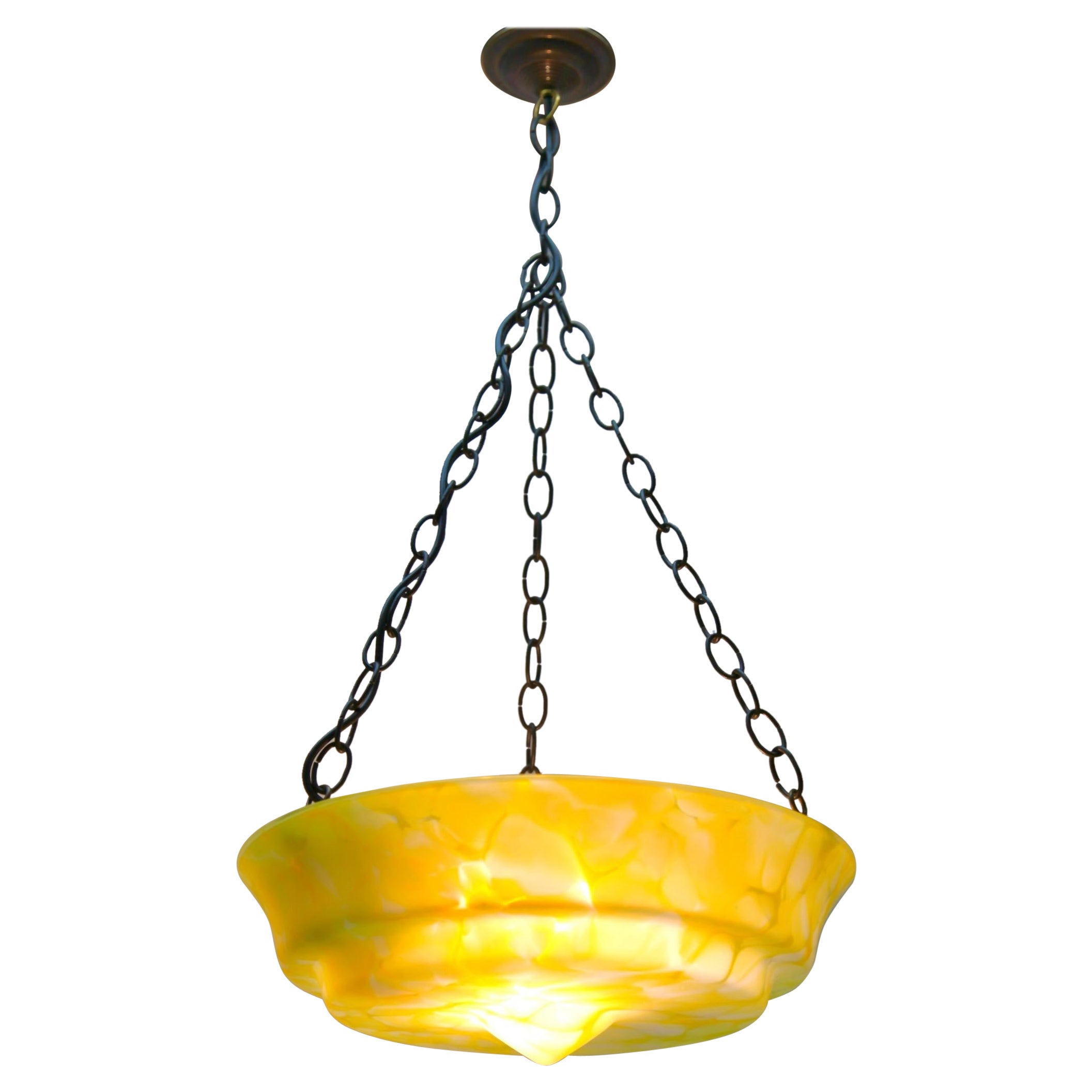 Lampada da soffitto Art Déco, paralume in vetro Scailmont Belgium, anni '30