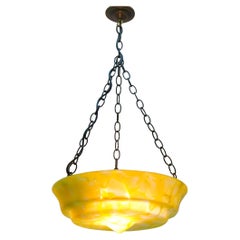 Art Deco Ceiling Lamp, Scailmont Belgium Glass Shade, 1930s