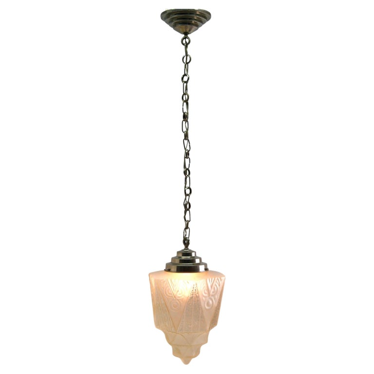Art Deco Ceiling Lamp, Scailmont Belgium Glass Shade, 1930s at 1stDibs