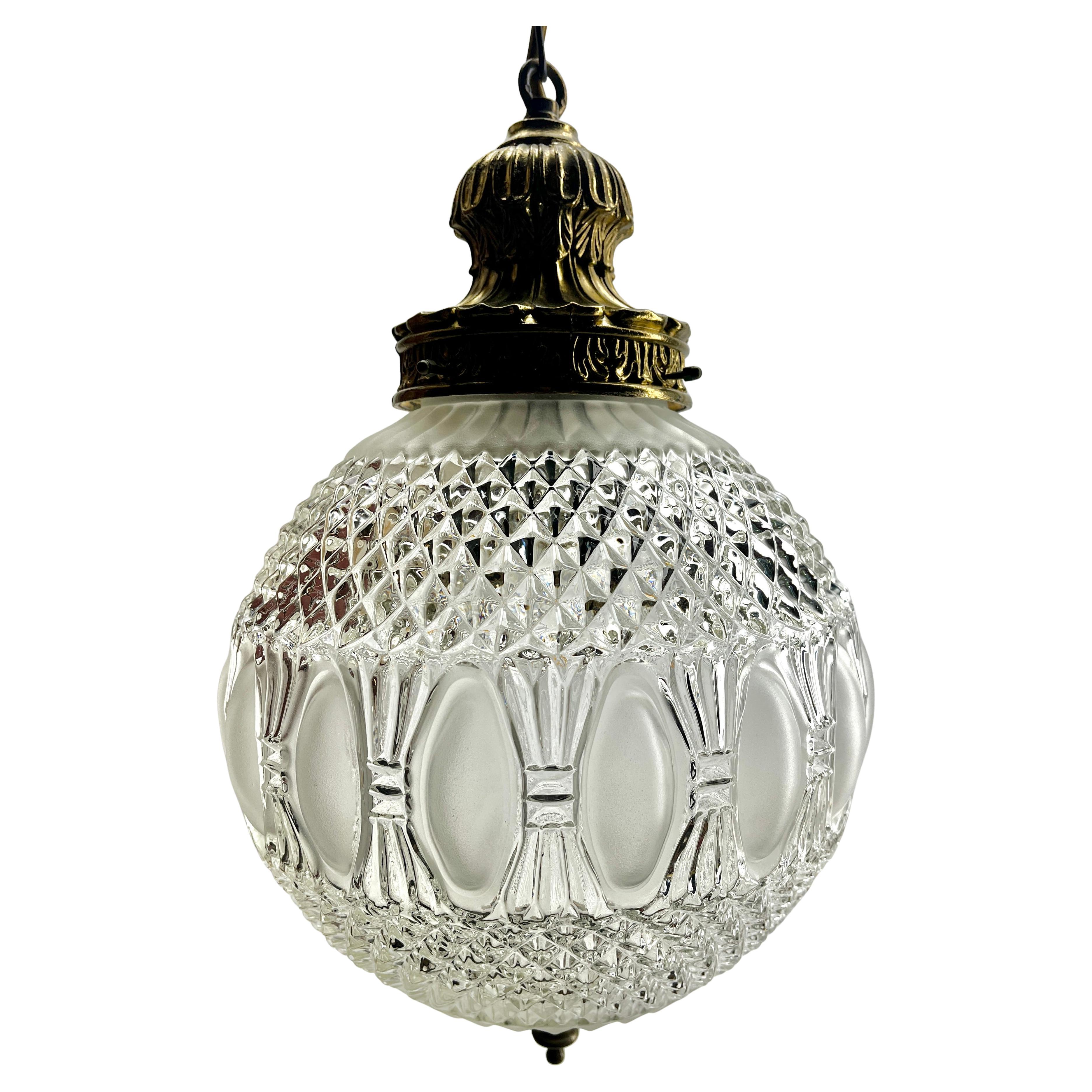 Art Deco Ceiling Lamp, Scailmont Belgium Glass Shade and Brass fitting 1930s For Sale 4