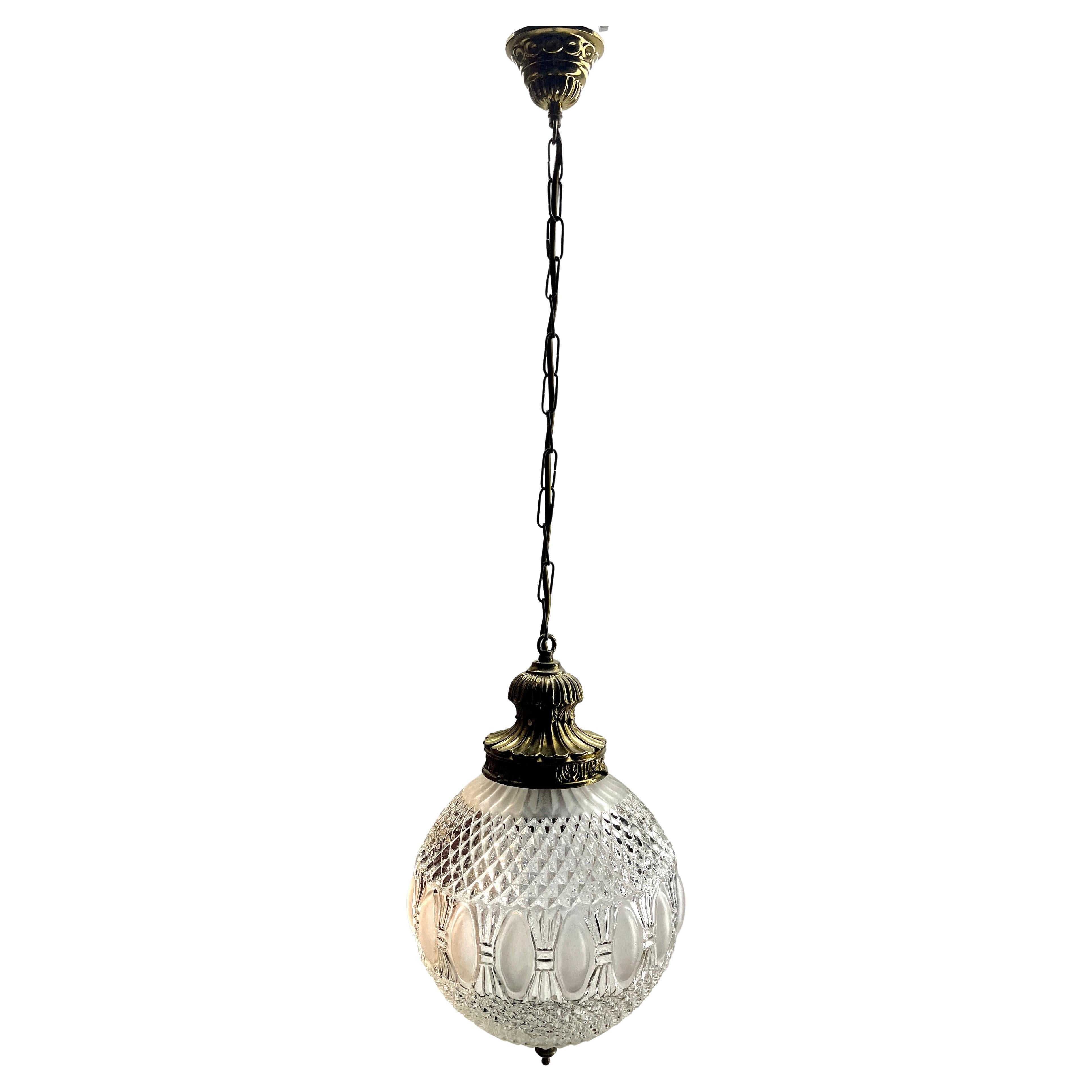 Art Deco Ceiling Lamp, Scailmont Belgium Glass Shade and Brass fitting 1930s For Sale 5