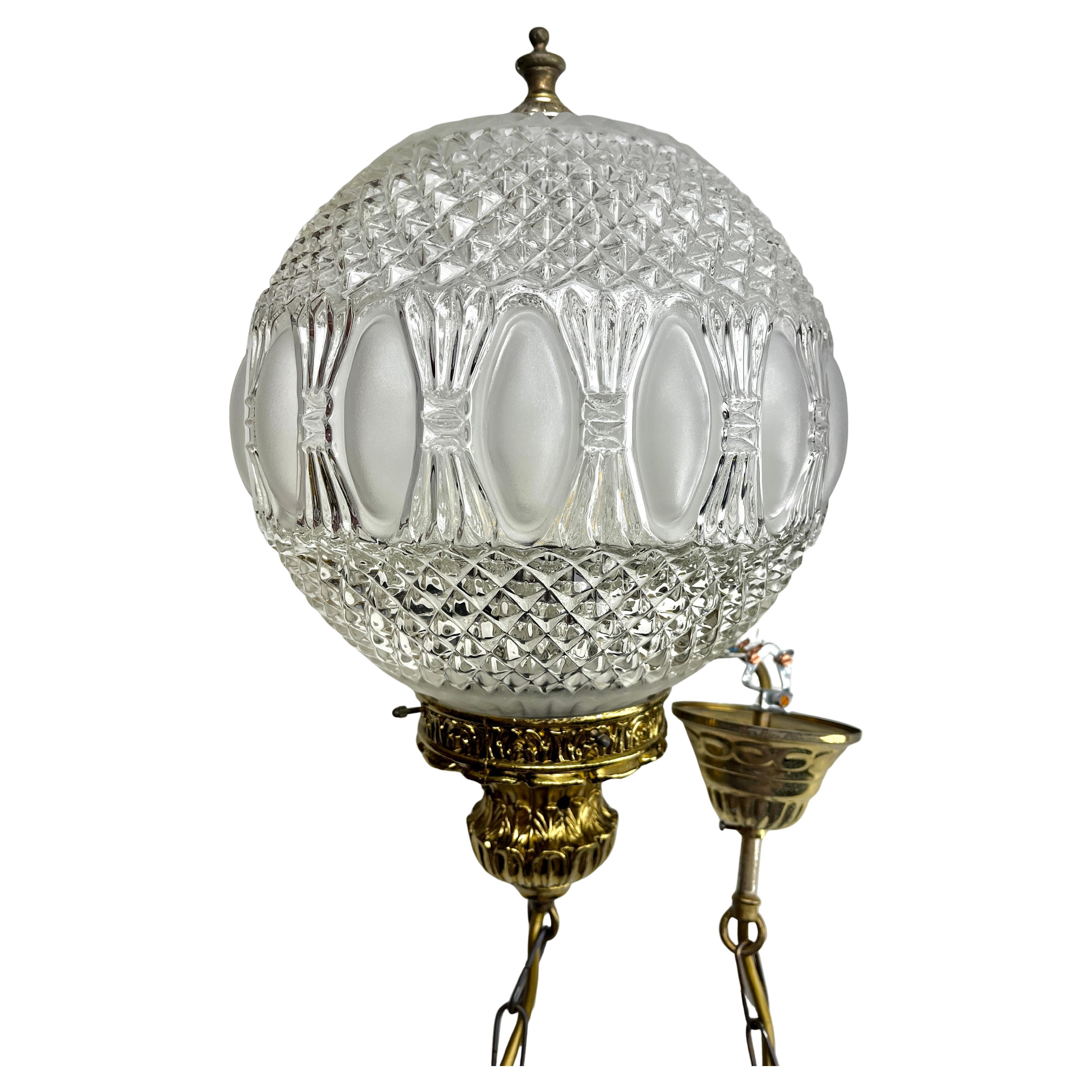 Belgian Art Deco Ceiling Lamp, Scailmont Belgium Glass Shade and Brass fitting 1930s For Sale