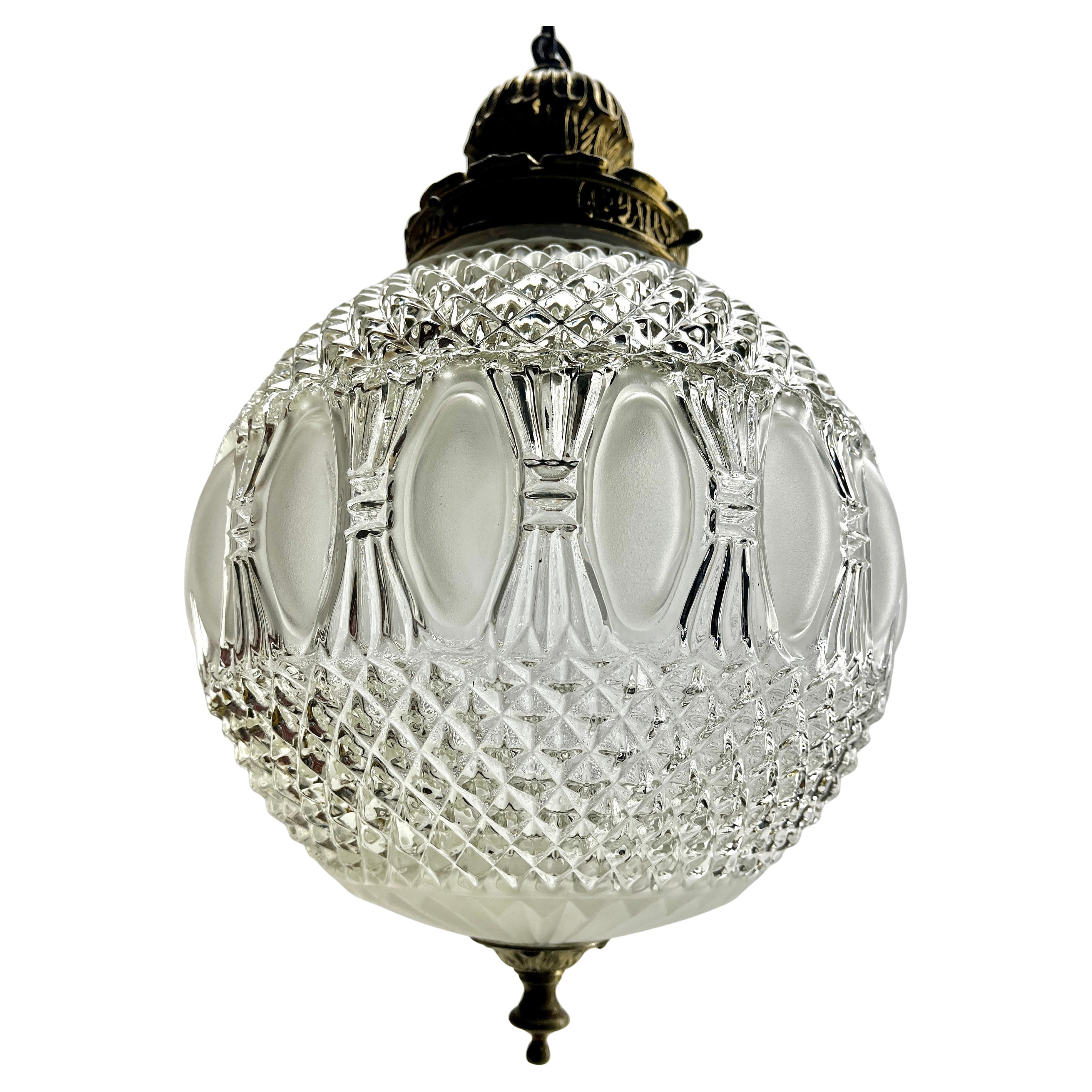 Hand-Crafted Art Deco Ceiling Lamp, Scailmont Belgium Glass Shade and Brass fitting 1930s For Sale
