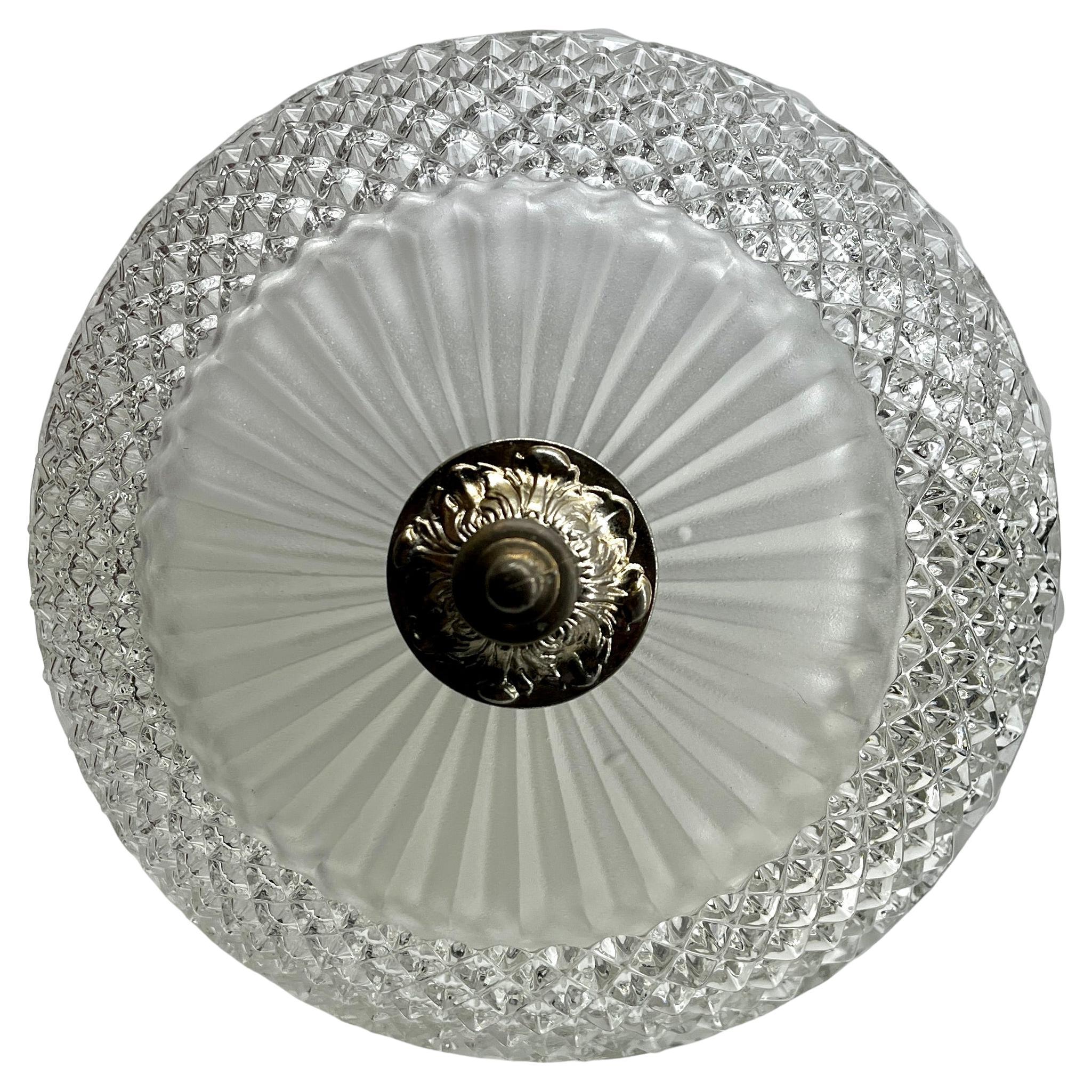 Art Deco Ceiling Lamp, Scailmont Belgium Glass Shade and Brass fitting 1930s In Good Condition For Sale In Verviers, BE