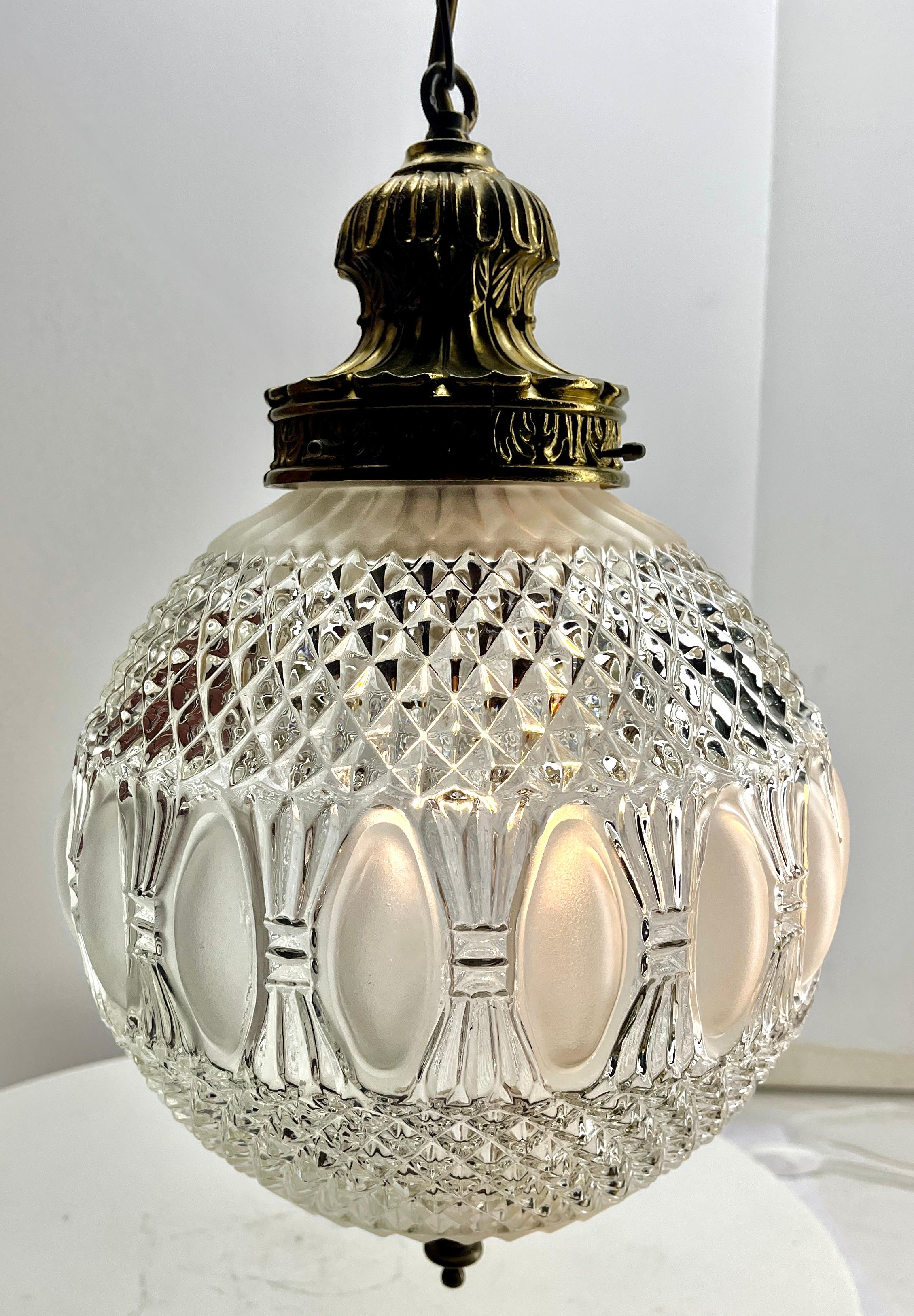 Mid-20th Century Art Deco Ceiling Lamp, Scailmont Belgium Glass Shade and Brass fitting 1930s For Sale