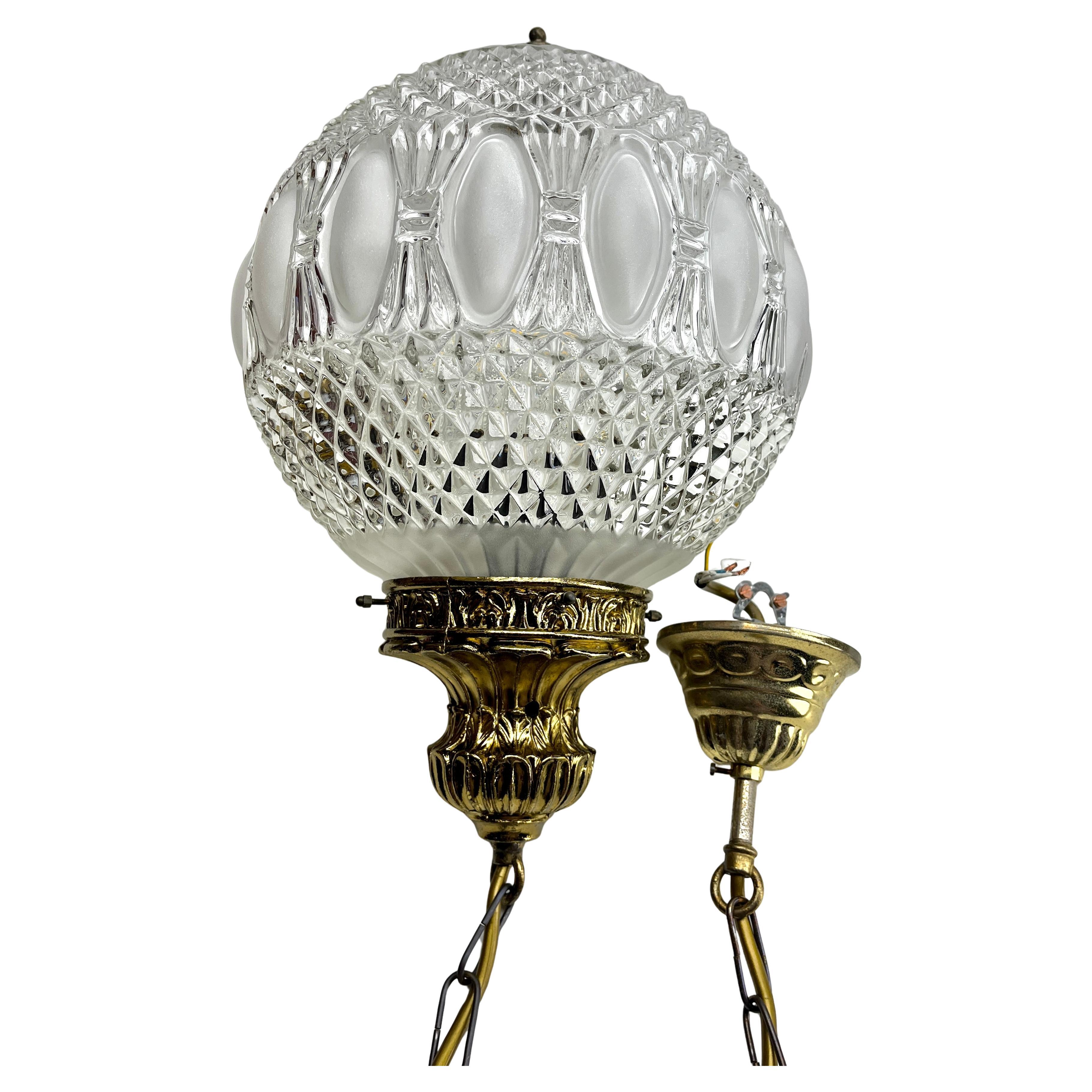 Art Glass Art Deco Ceiling Lamp, Scailmont Belgium Glass Shade and Brass fitting 1930s For Sale