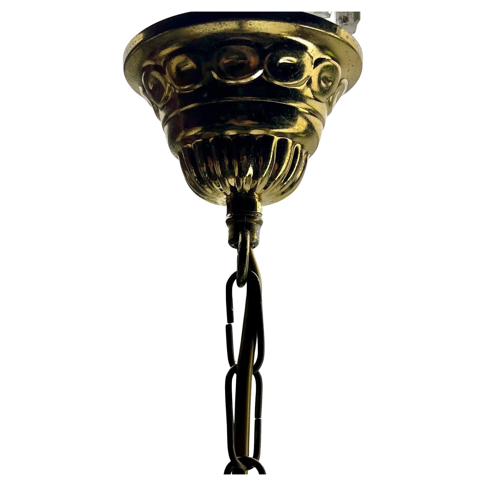 Art Deco Ceiling Lamp, Scailmont Belgium Glass Shade and Brass fitting 1930s For Sale 2