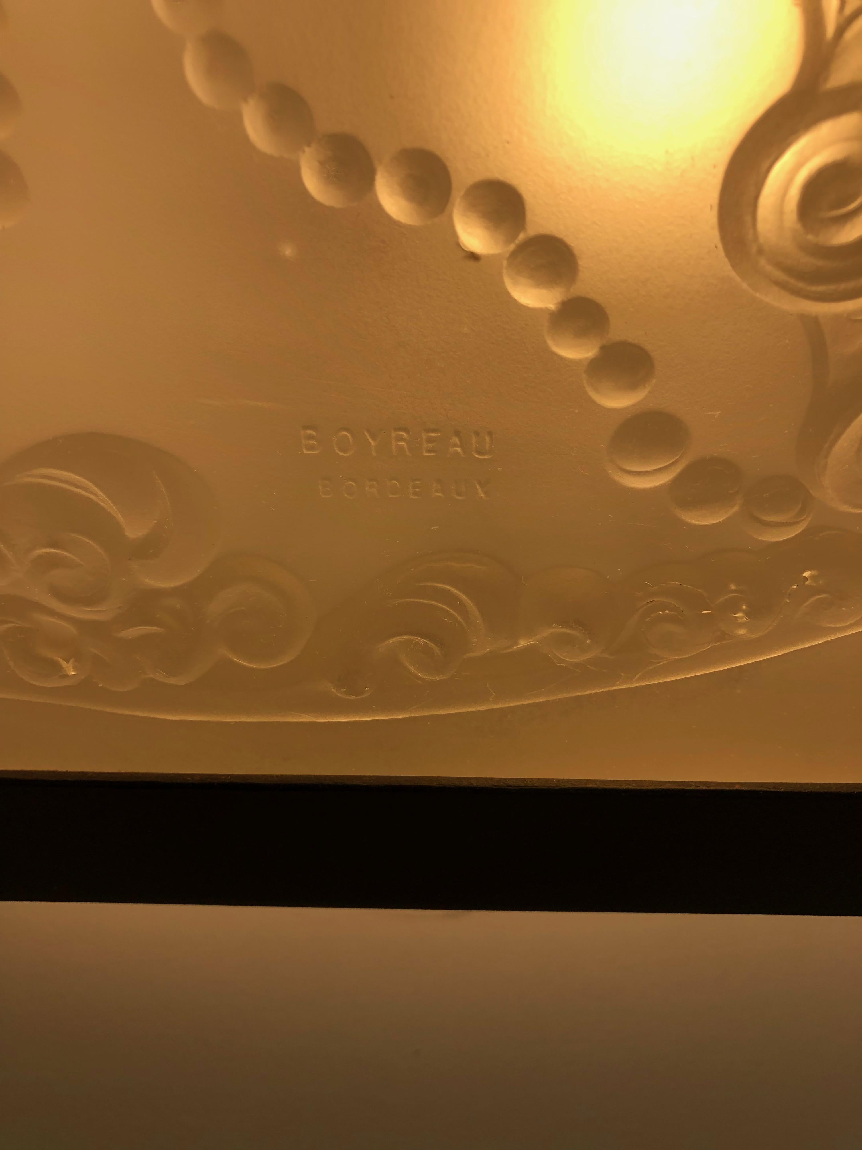 Art Deco Ceiling Lamp Signed Boyreau Bordeaux For Sale 2