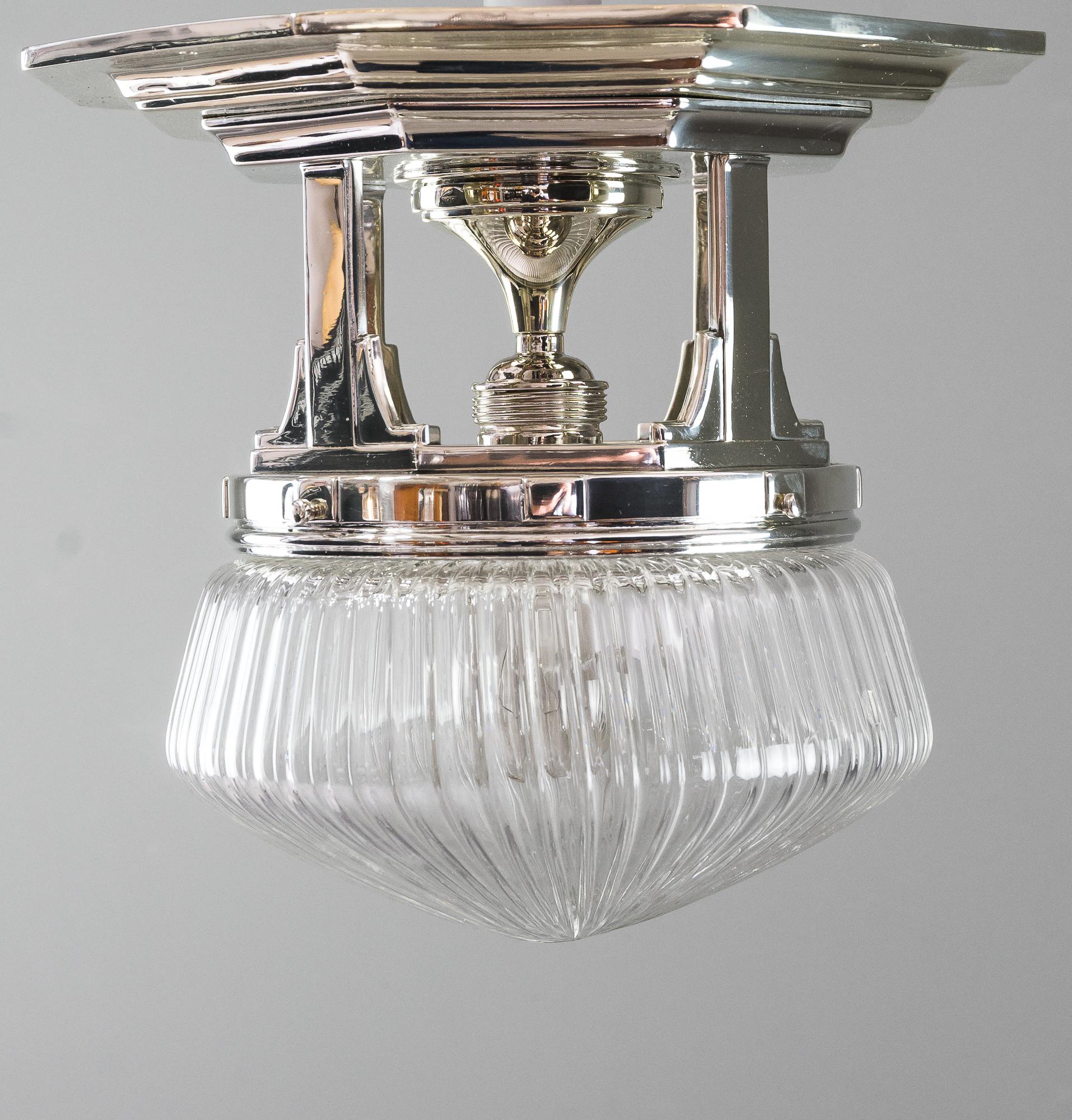 Art Deco ceiling lamp, Vienna, circa 1920s
Alpaca
Original antique cut glass shade
Only polished.
 