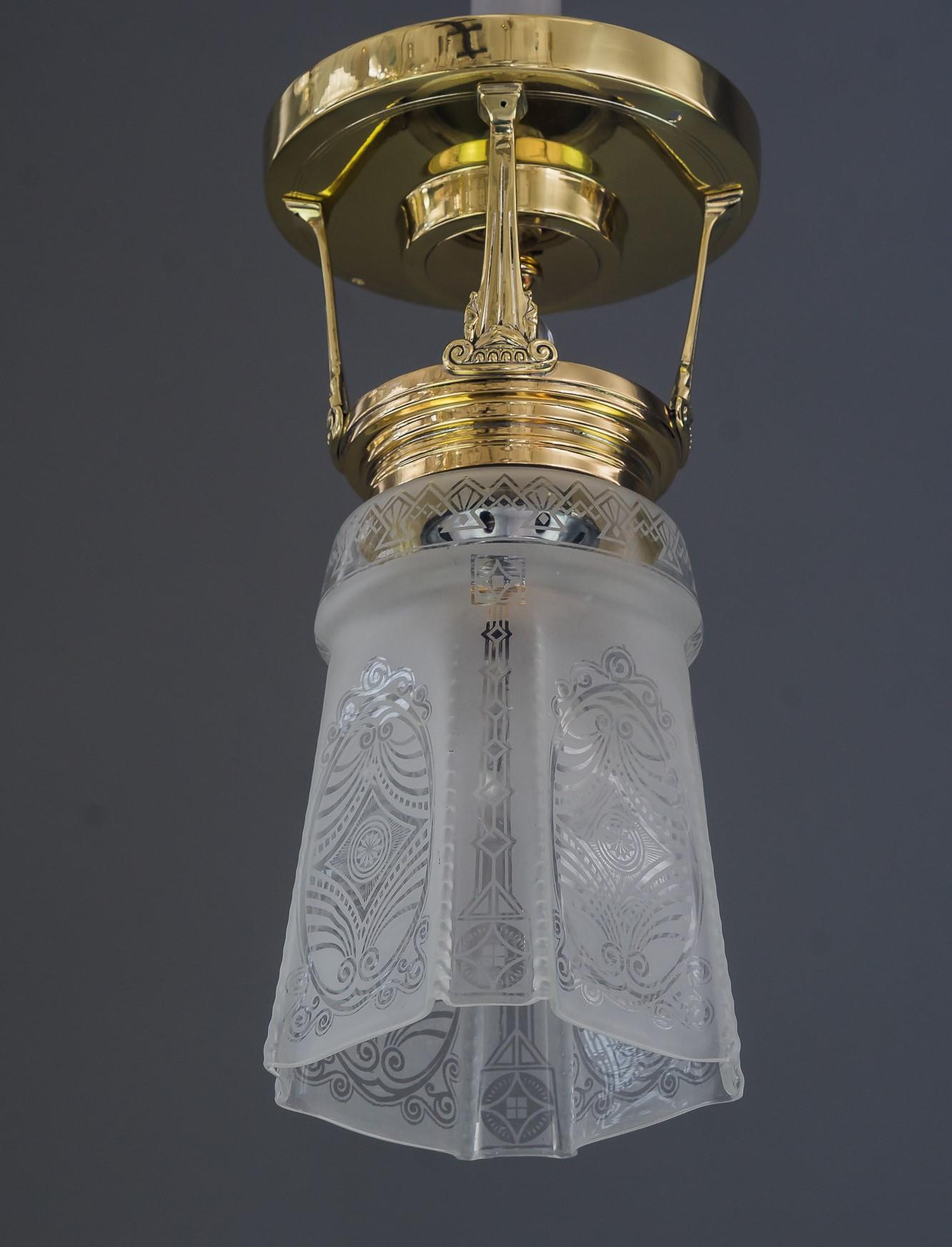 Brass Art Deco Ceiling Lamp, Vienna, Around 1920s For Sale