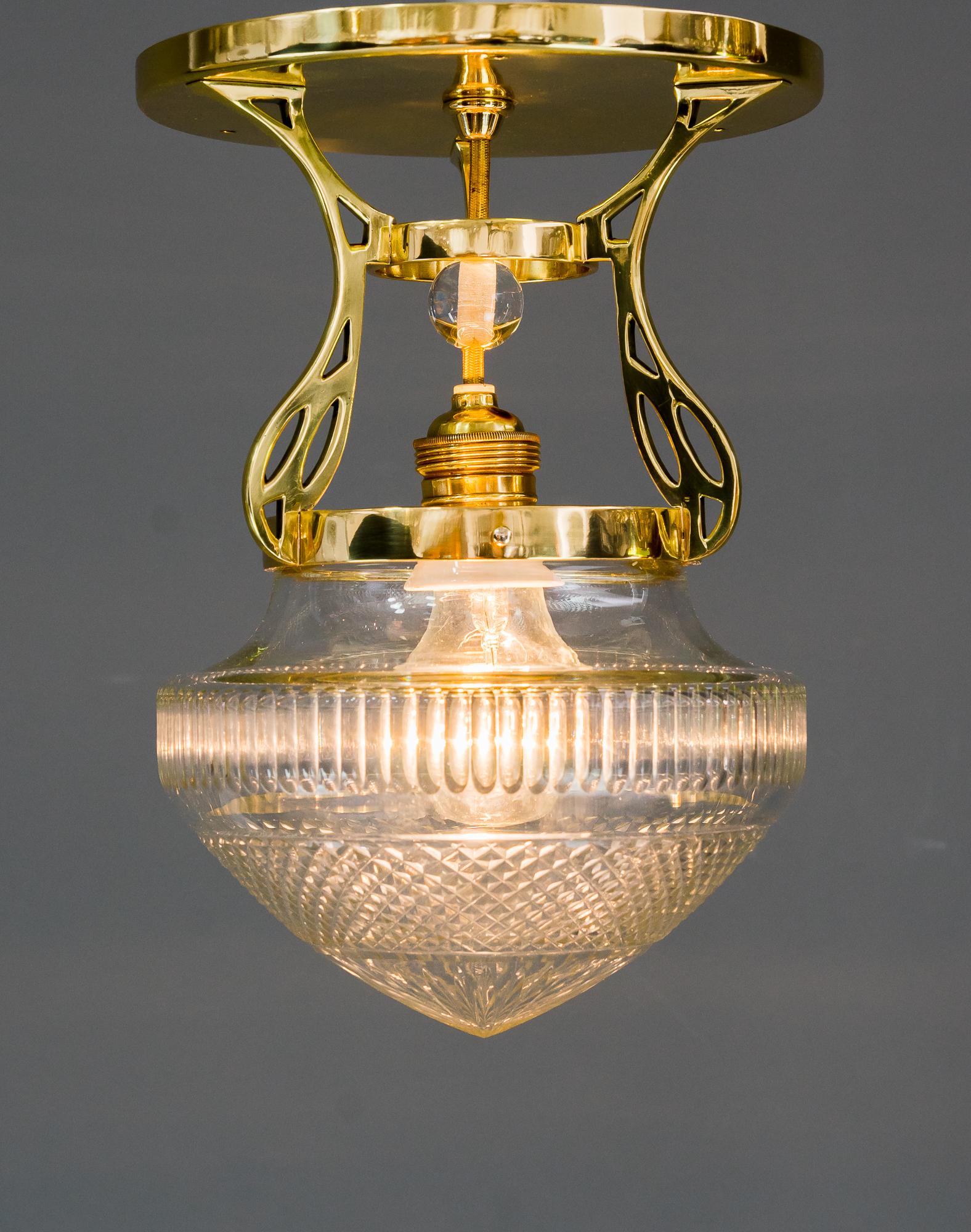 Brass Art Deco Ceiling Lamp, Vienna Around 1920s