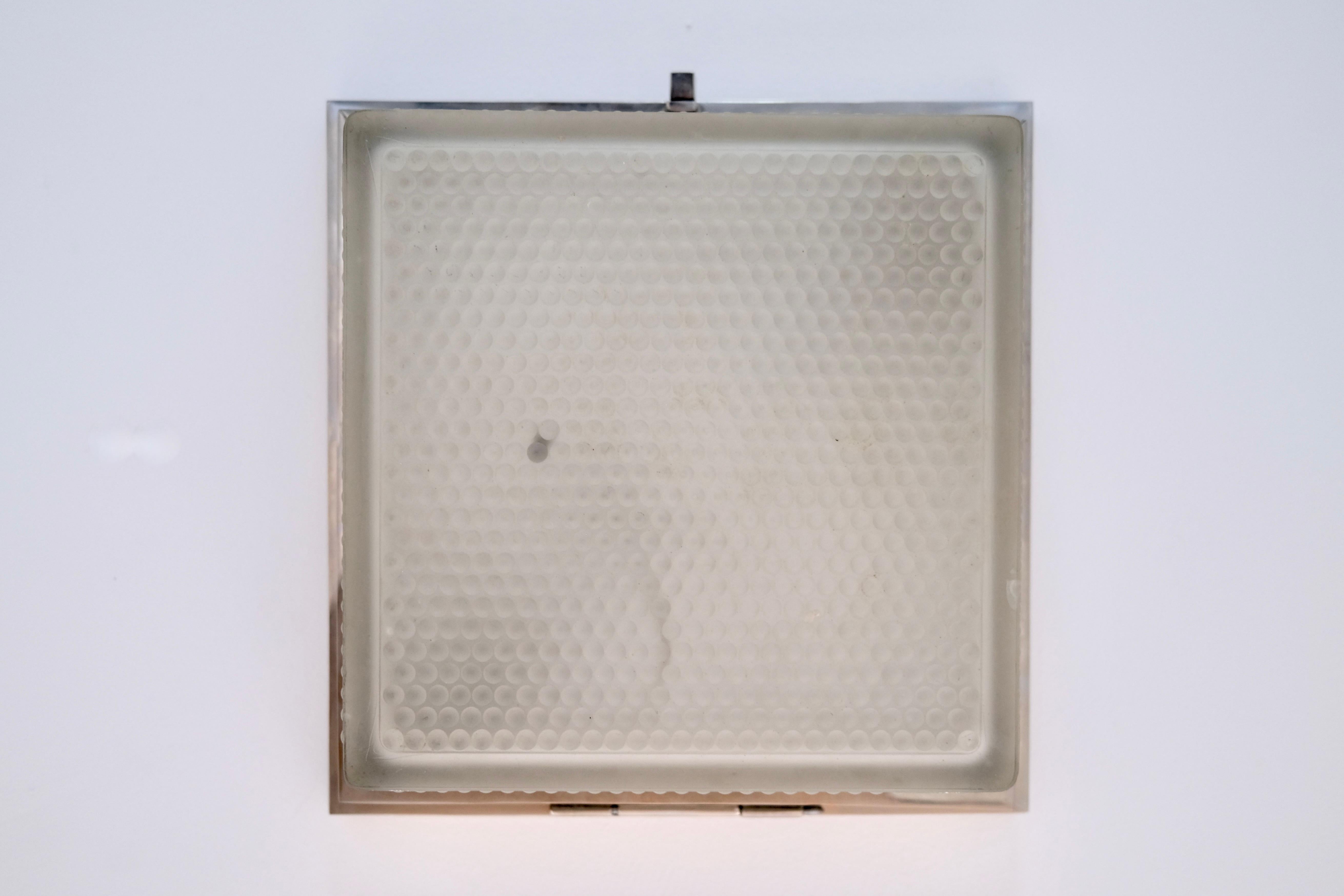Metà XX secolo Lampada da soffitto Art Déco con vetro smerigliato di forma quadrata, Francia, anni '30 in vendita