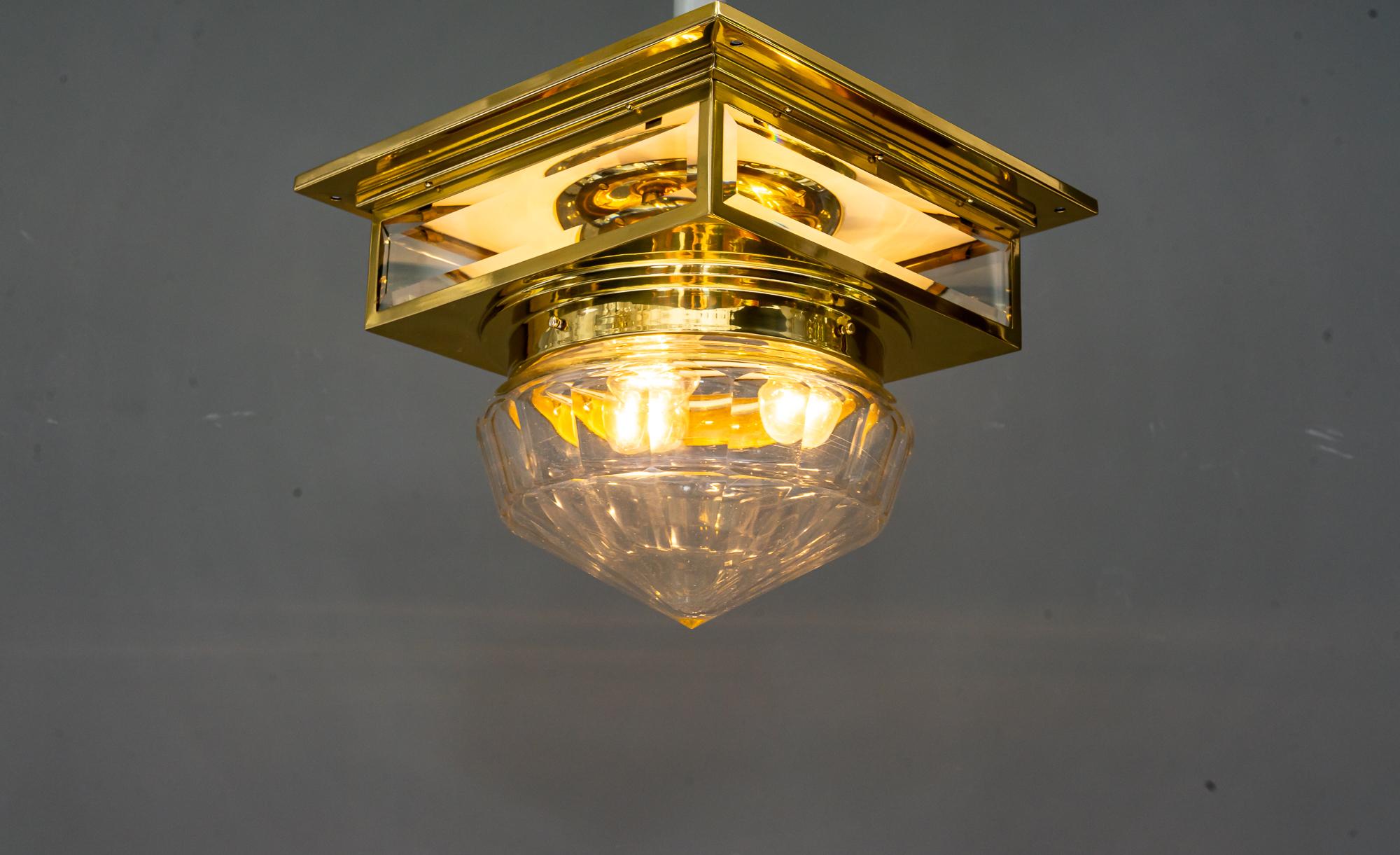 Brass Art Deco ceiling lamp with an hight quality glass shade around 1920s