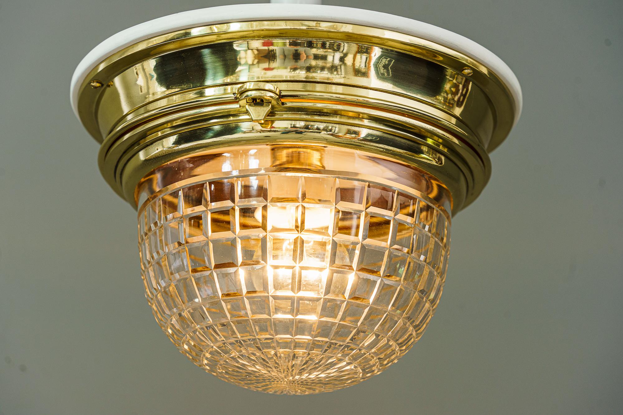 Art Deco Ceiling Lamp with Cut Glass Shade Vienna Around, 1920s For Sale 1