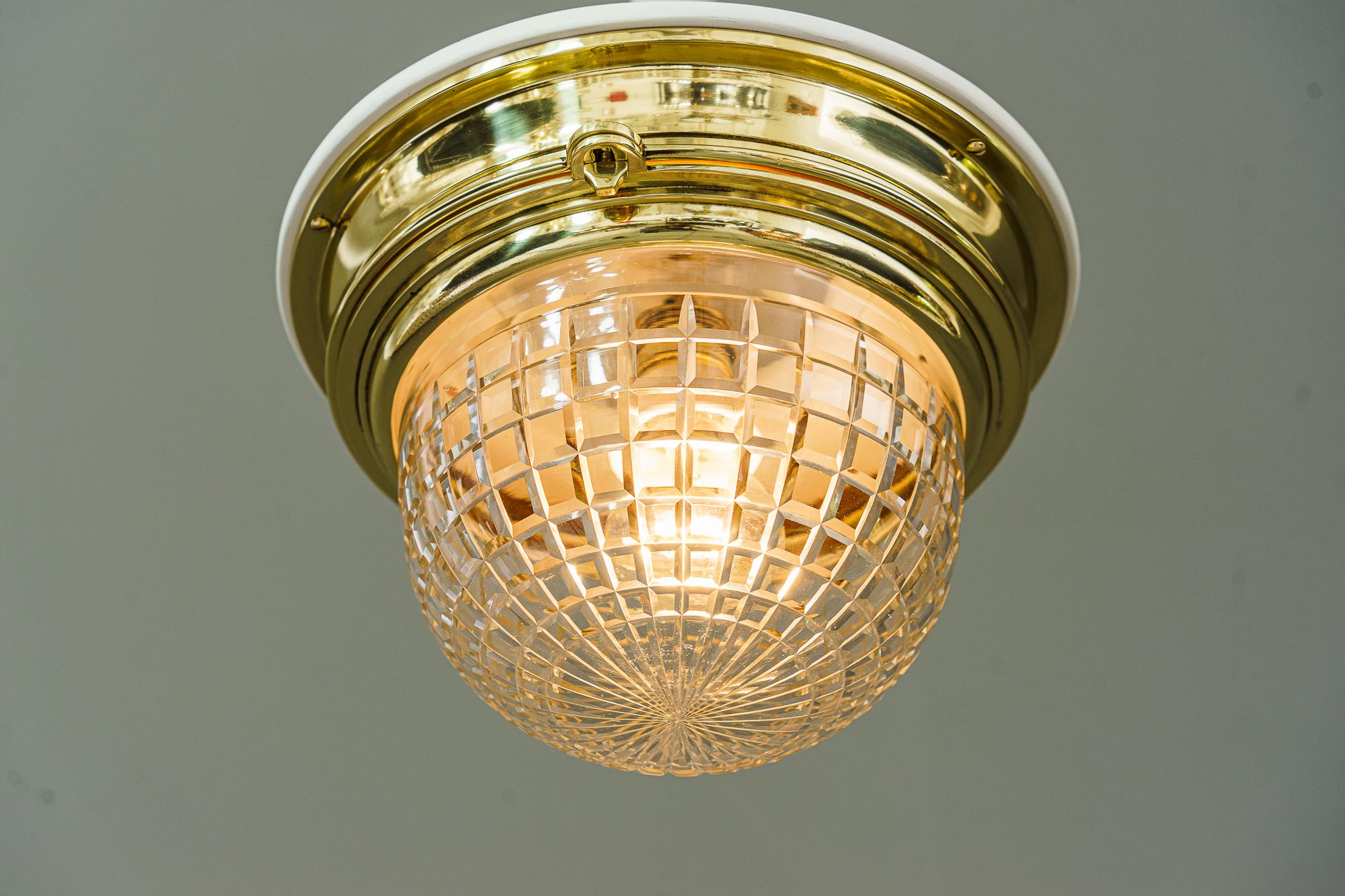 Art Deco Ceiling Lamp with Cut Glass Shade Vienna Around, 1920s For Sale 2