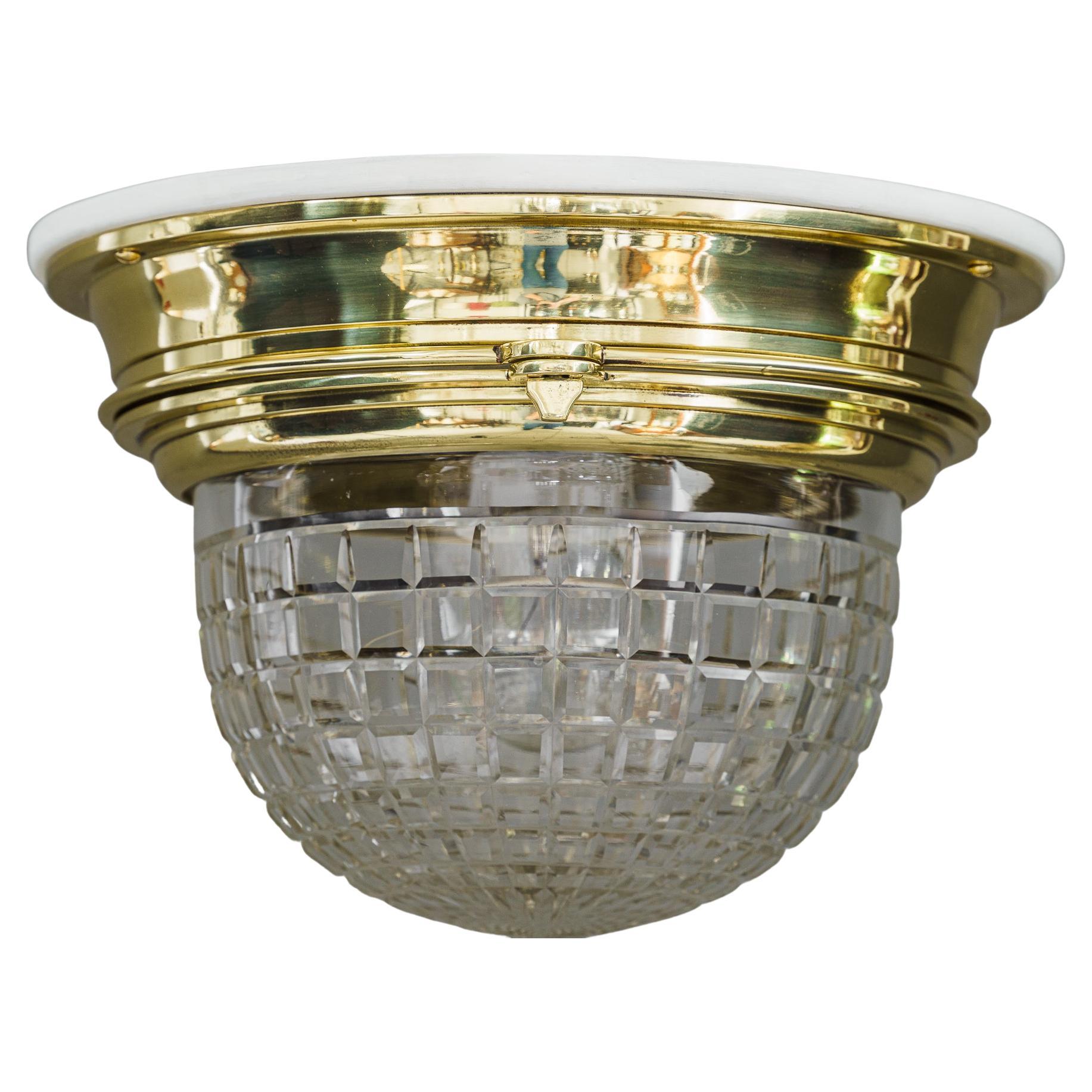 Art Deco Ceiling Lamp with Cut Glass Shade Vienna Around, 1920s For Sale
