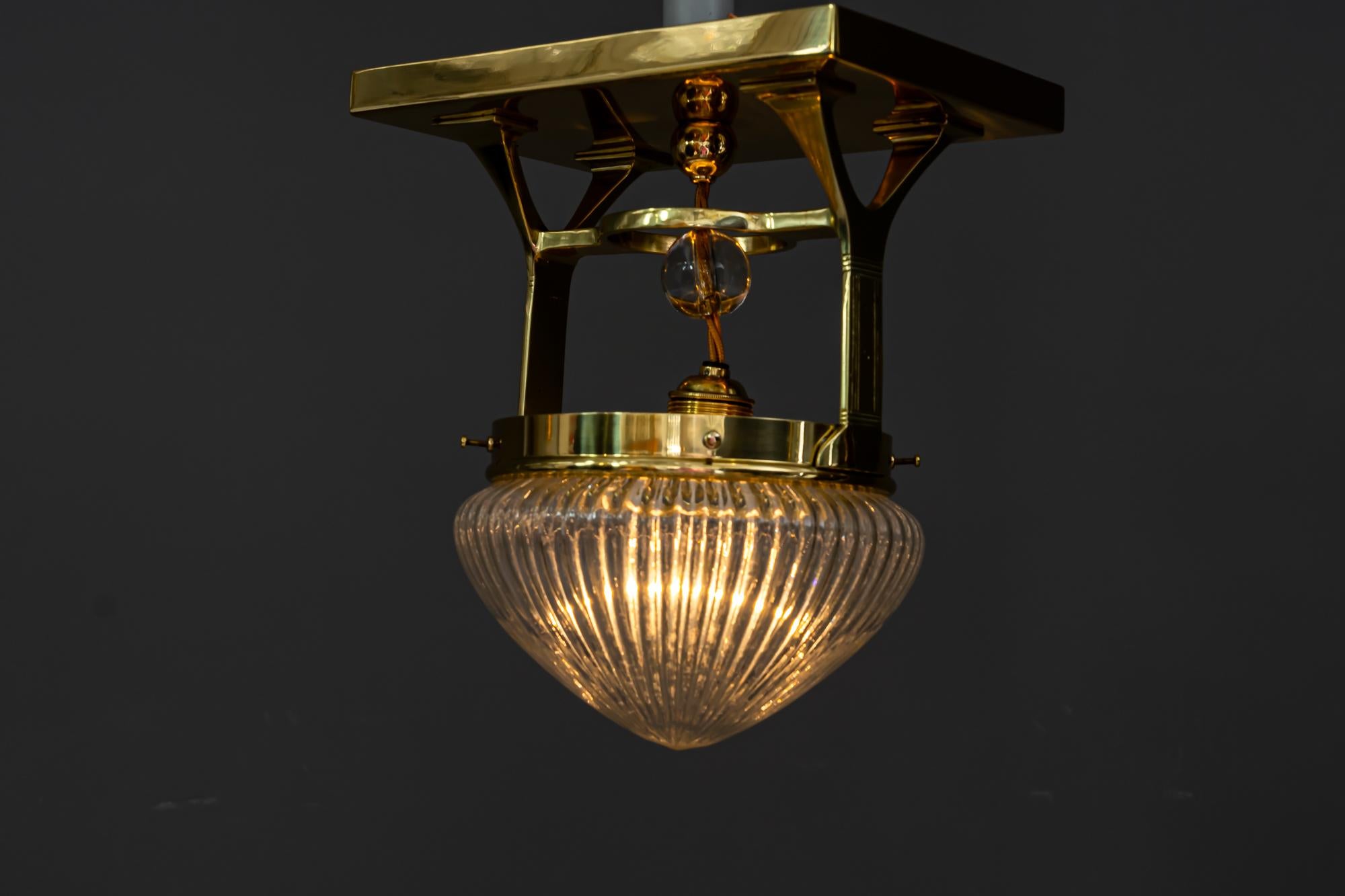 Art Deco Ceiling Lamp with Cut Glass Vienna Around 1920s 4
